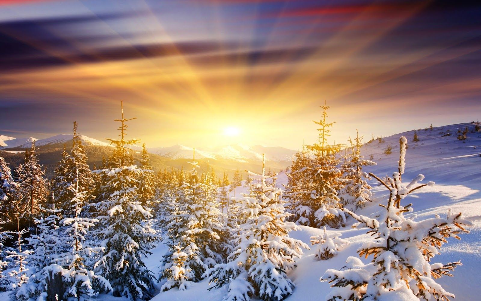 Snowy Mountain Sunrise Wallpaper