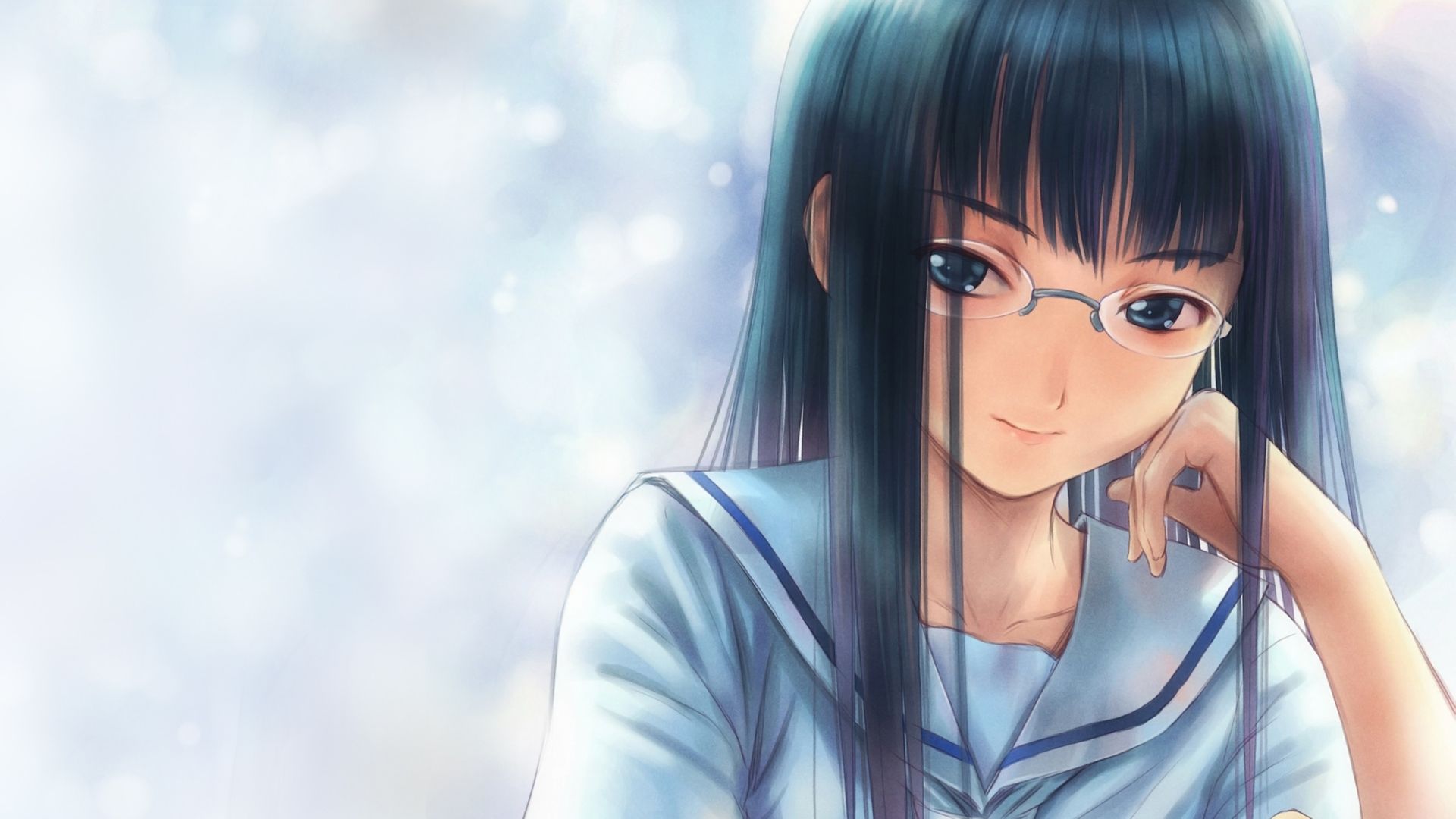 HD wallpaper: anime, anime girls, dark hair, face, glasses