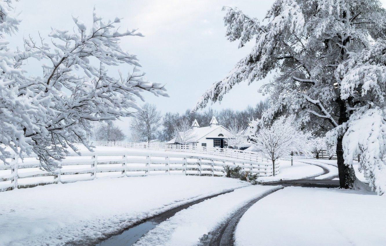 Wallpaper winter, road, snow, house, the fence image for desktop, section природа