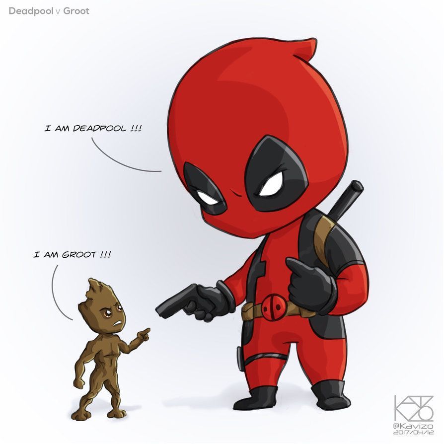 Deadpool v Groot by Kavizo by KAVIZO. Deadpool cartoon, Cute deadpool, Deadpool wallpaper funny