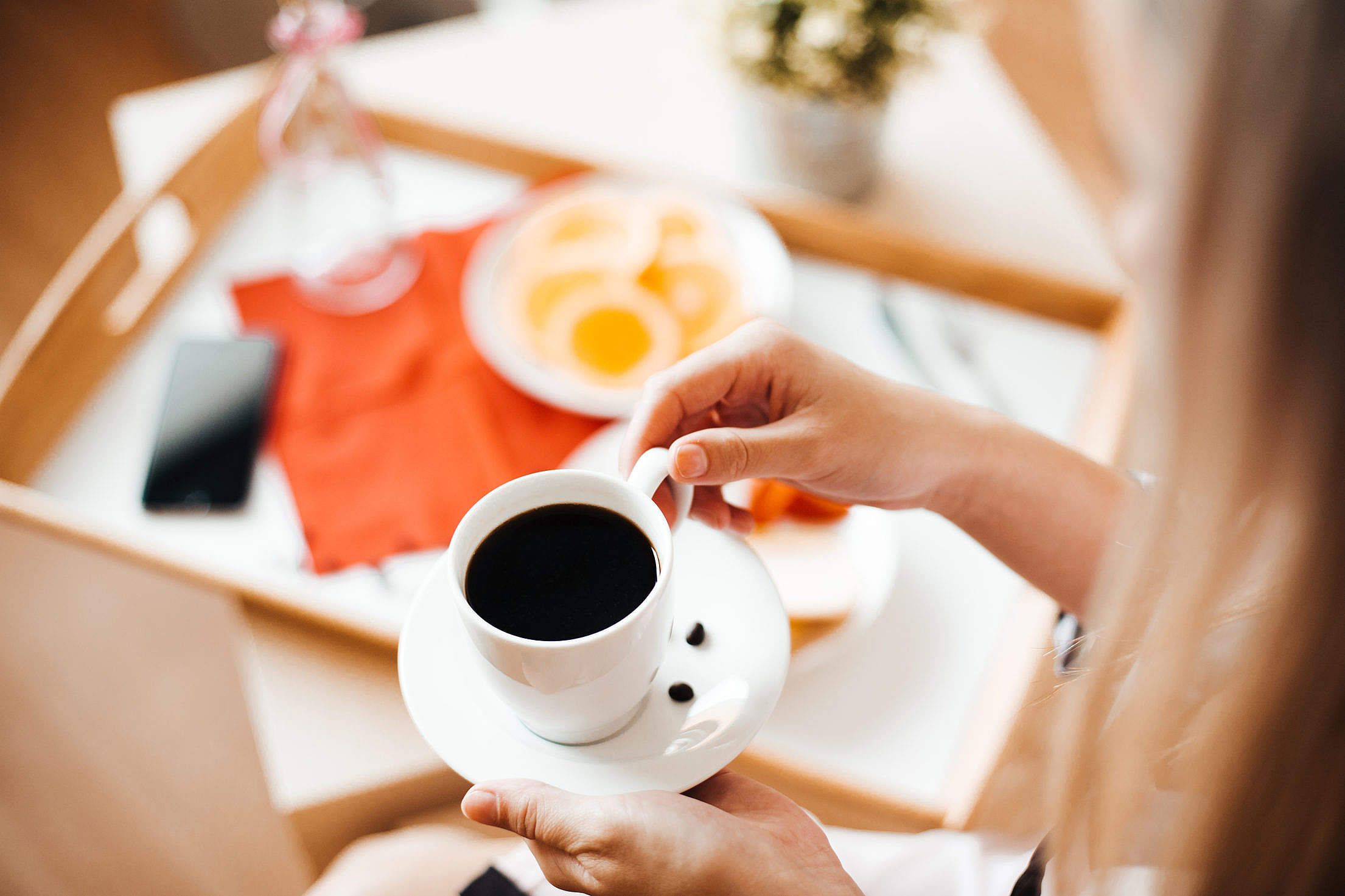 Woman with Morning Coffee & Breakfast Free