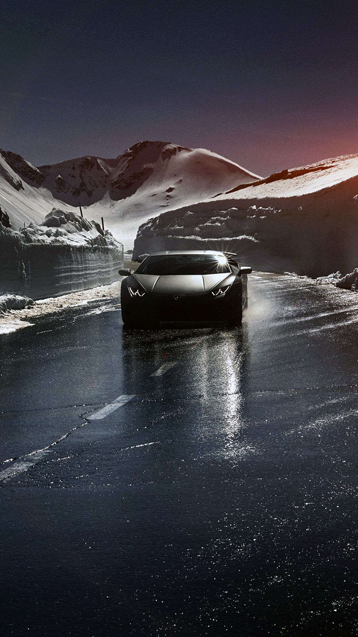 iPhone7 wallpaper. car lamborghini car dark road drive art winter