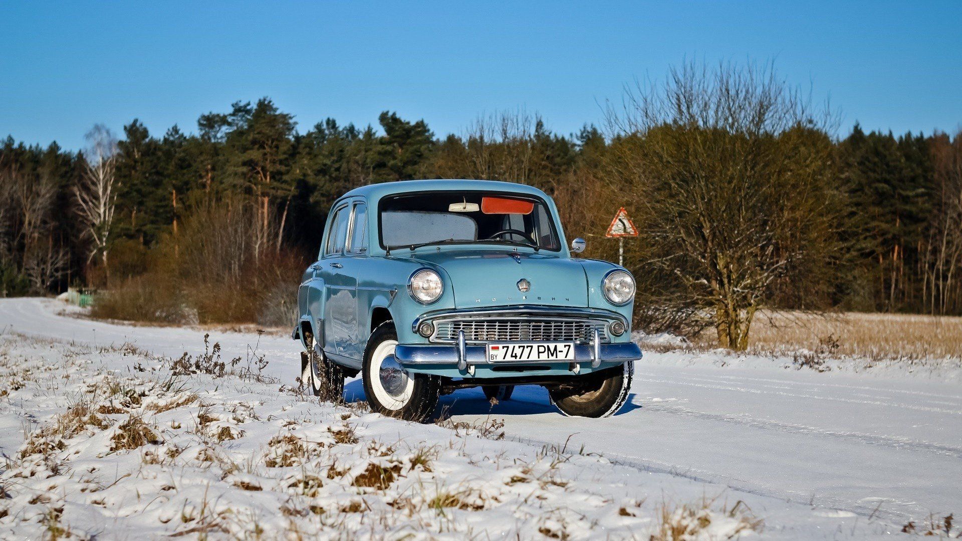winter, Snow, Car, Vehicle, Blue cars, Moskvich, Russian cars HD Wallpaper / Desktop and Mobile Image & Photo