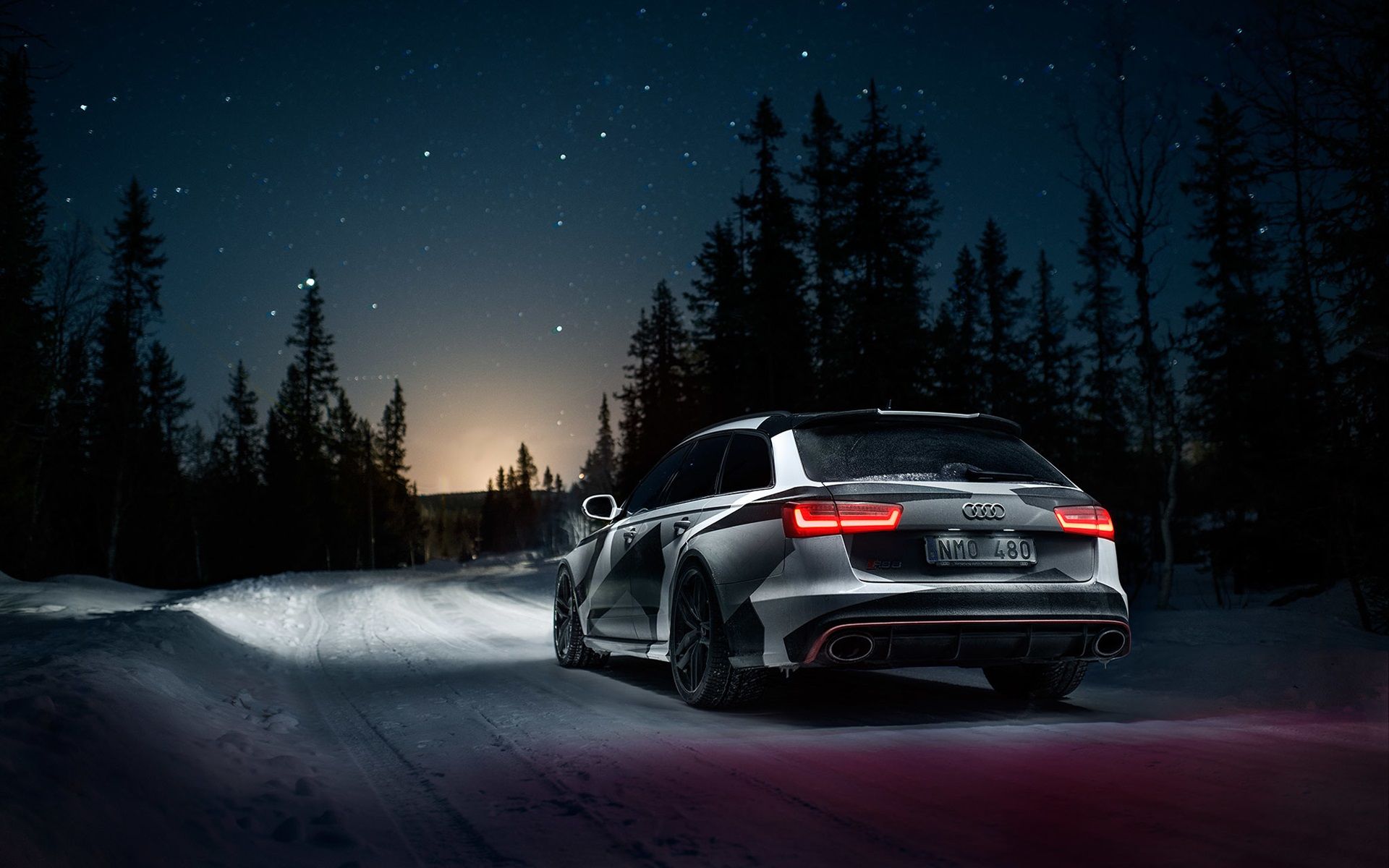 Wallpaper Audi RS6 car rear view, winter, snow, night 1920x1200 HD Picture, Image