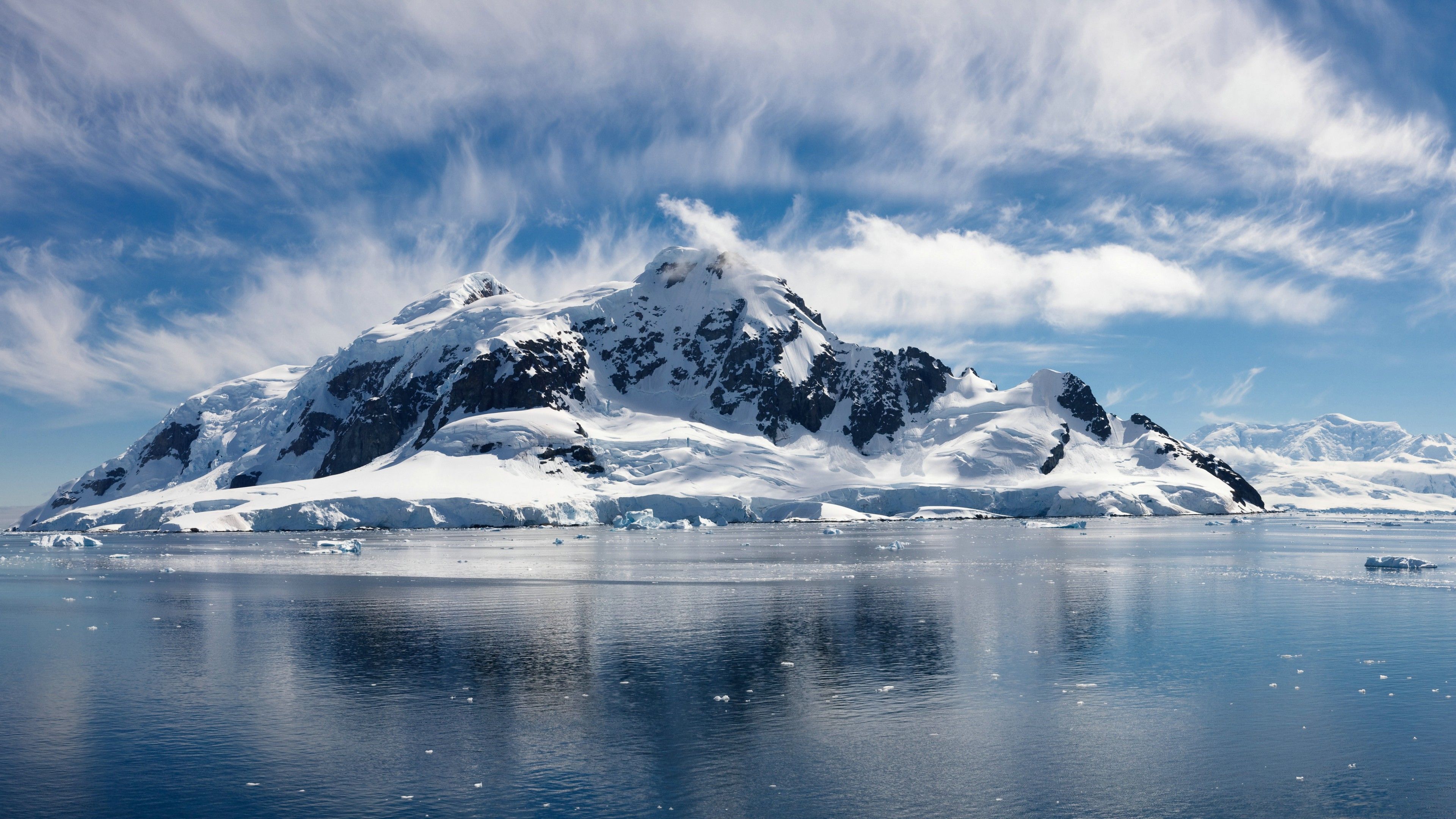 Wallpaper Sea, 5k, 4k wallpaper, Ocean, Snow, Island, clouds, sky, water, winter, OS