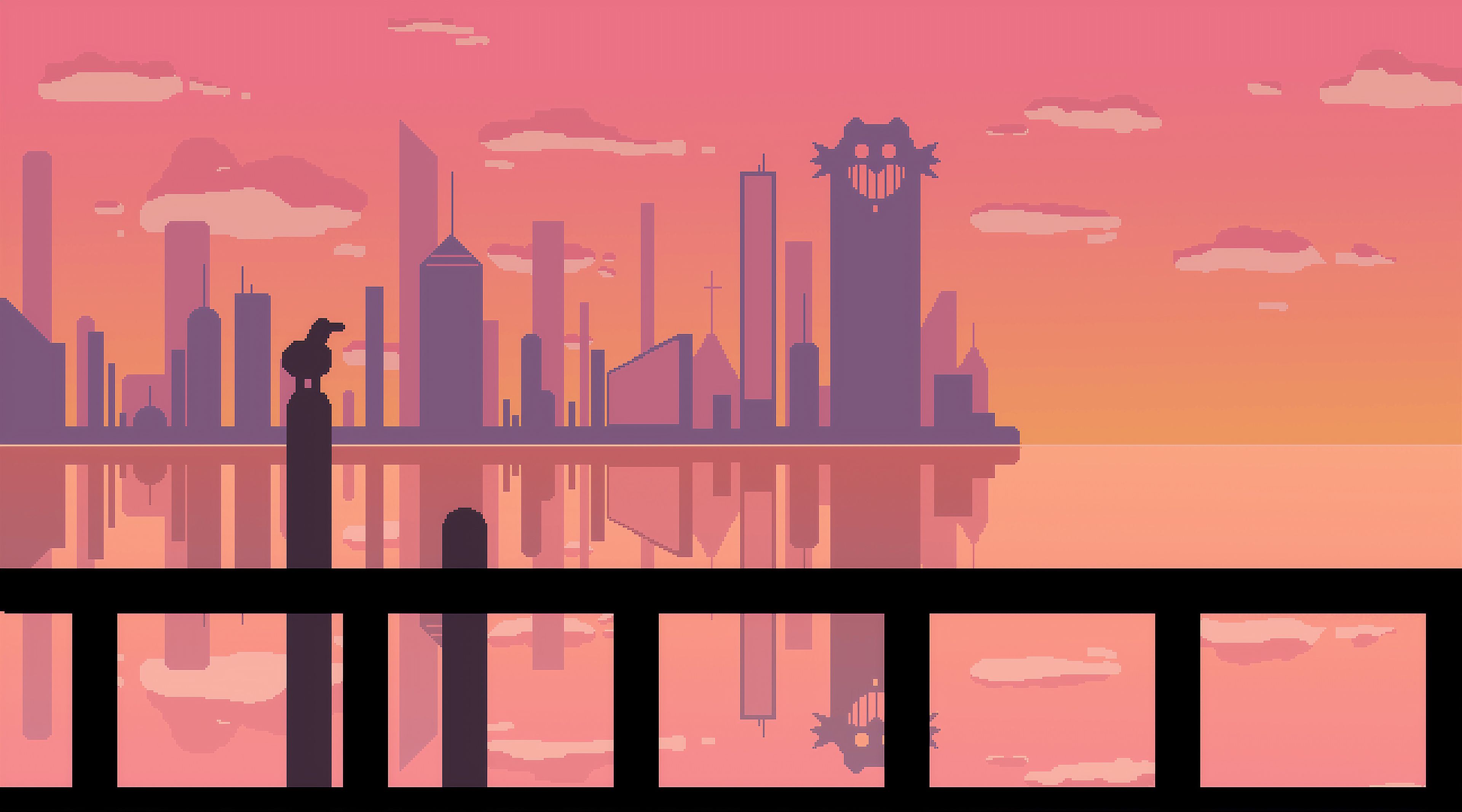 Sunset At Pixel City, HD Artist, 4k Wallpaper, Image, Background, Photo and Picture
