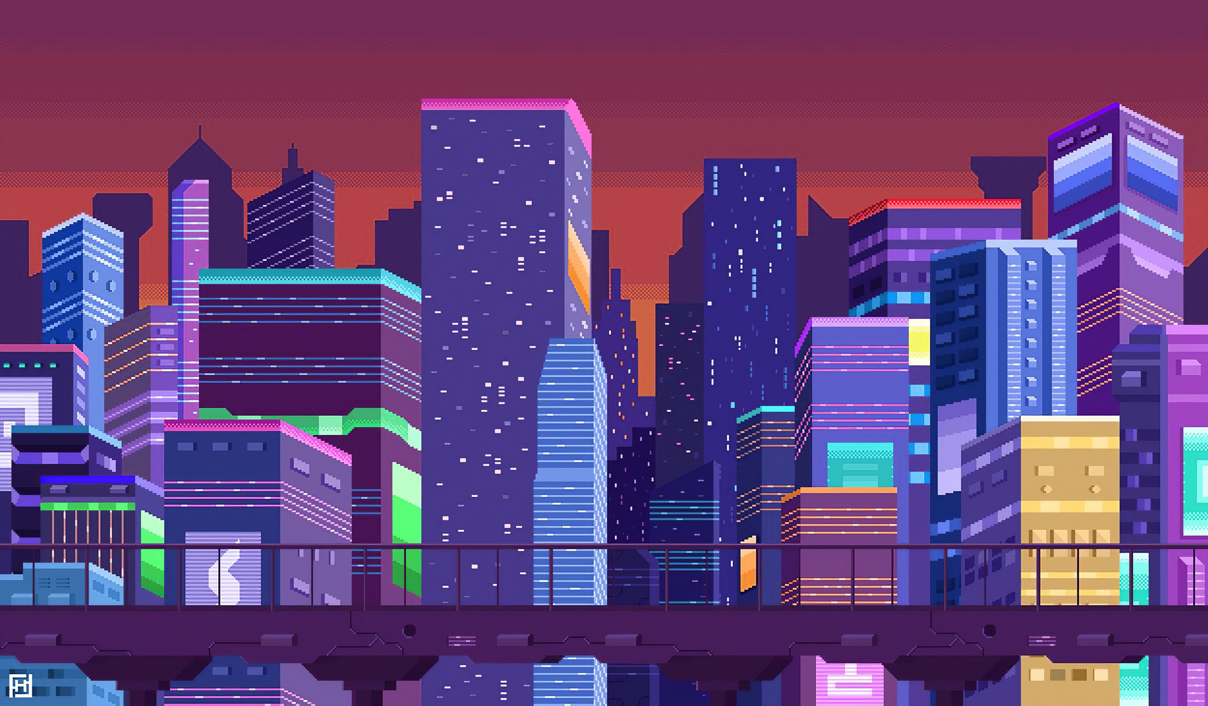 Buildings Pixel Art Cityscape 4k, HD Artist, 4k Wallpaper, Image, Background, Photo and Picture
