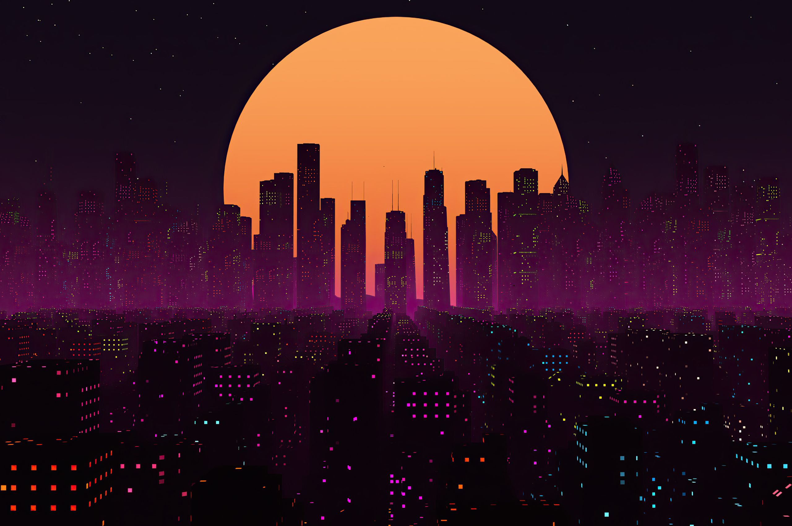 Retrowave City Sunset 4k Chromebook Pixel HD 4k Wallpaper, Image, Background, Photo and Picture