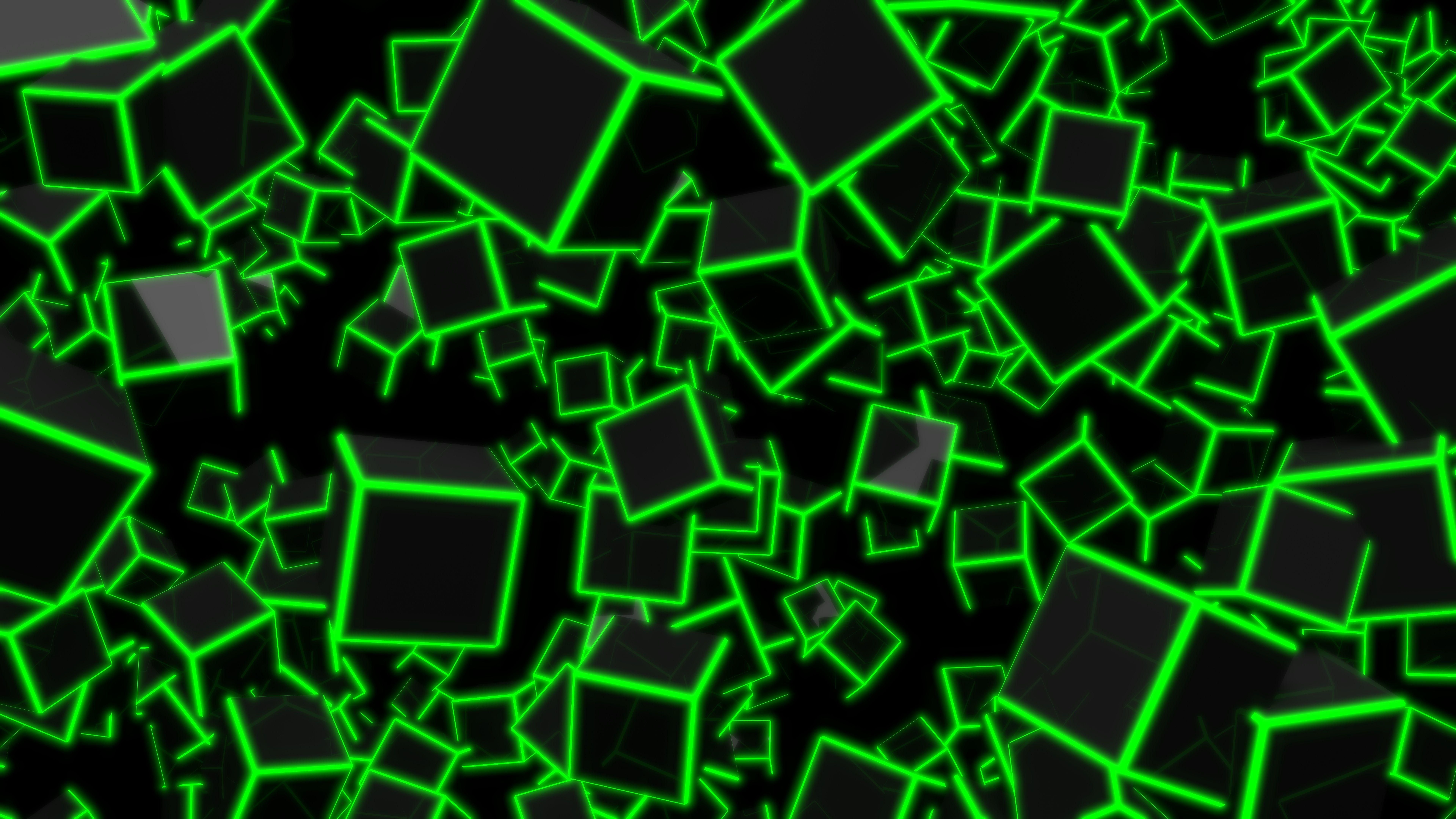 3D Green Neon Cubes, 8k Uhd Green Wallpaper 4k HD Wallpaper