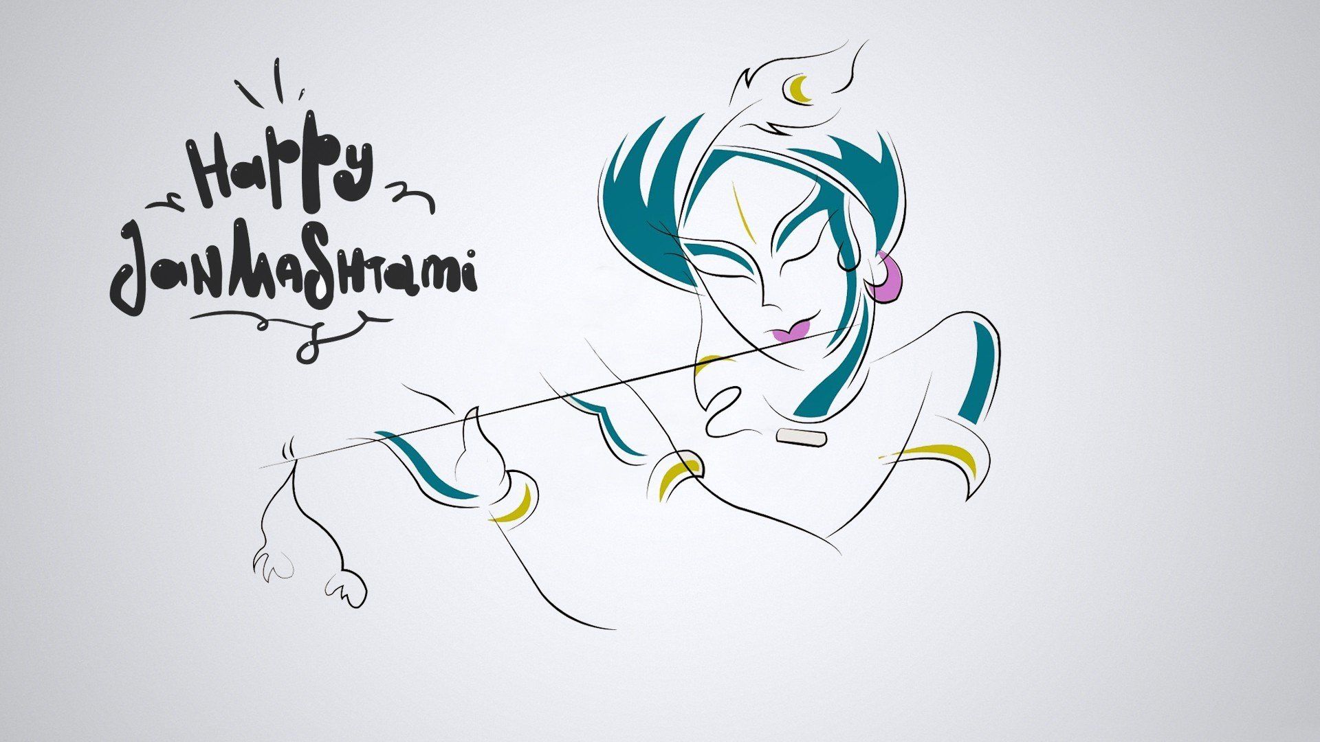 Best Wishes Happy Janmashtami Greeting Art Krishna Playing Bansuri Wallpaper