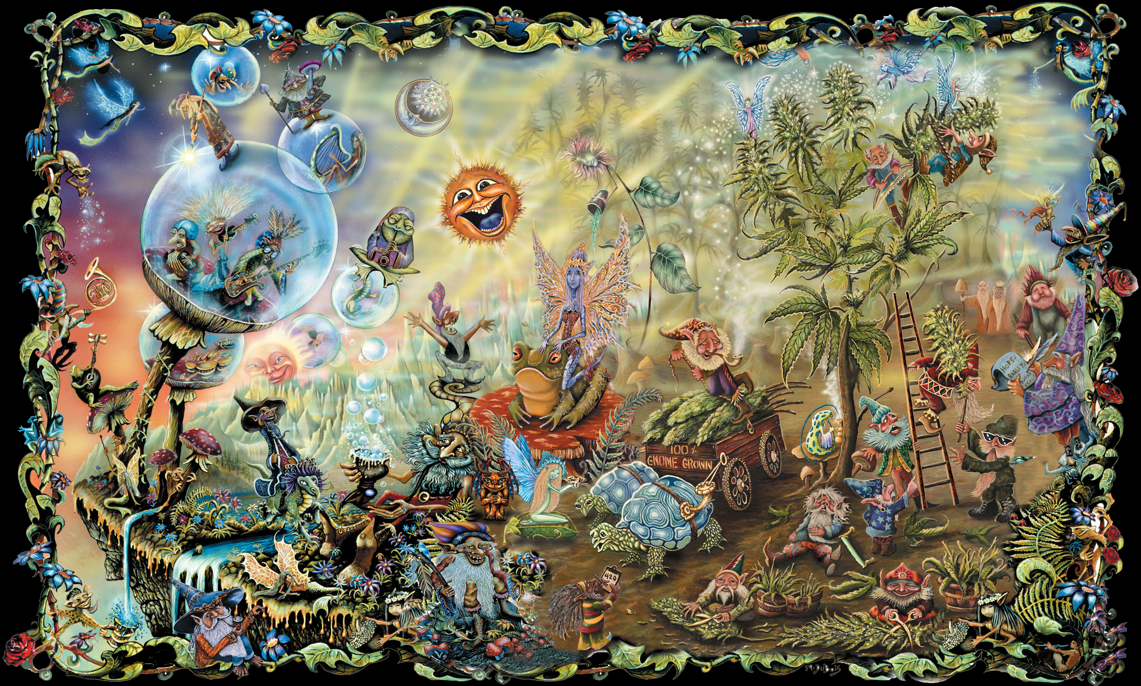 Psychedelic Fairies Magic Mushrooms Gnomes Artwork Wallpaper:2334x1405