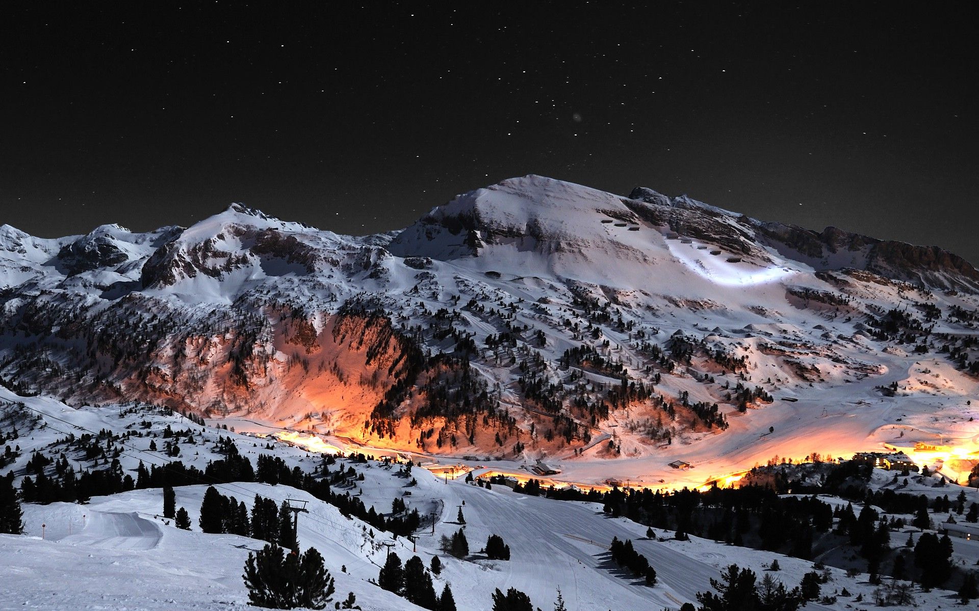 winter, Landscape, Mountain, Stars, Night Wallpaper HD / Desktop and Mobile Background
