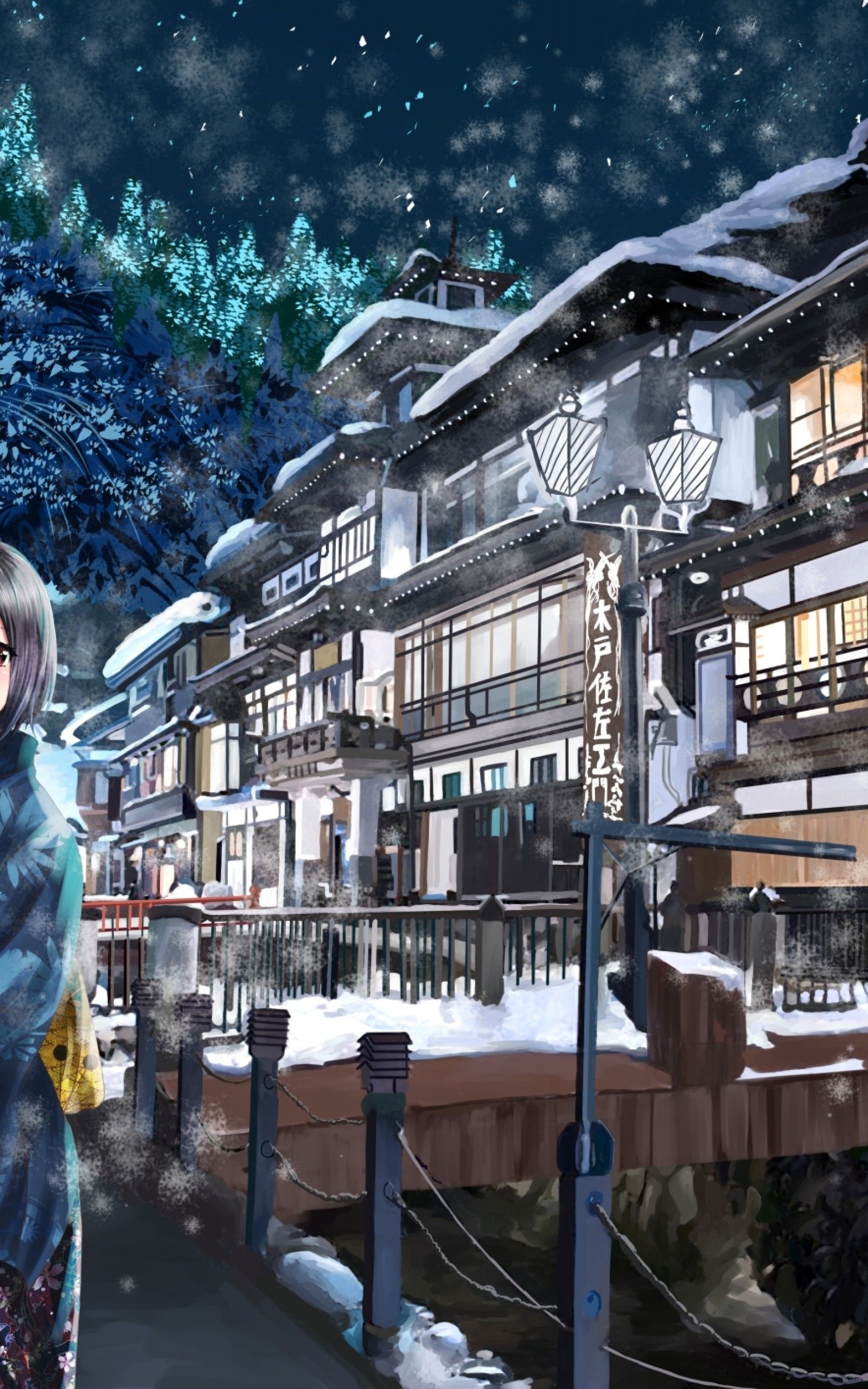 Download 1600x2560 Anime Girl, Christmas Winter, Kimono, Snow Wallpaper for Google Nexus 10