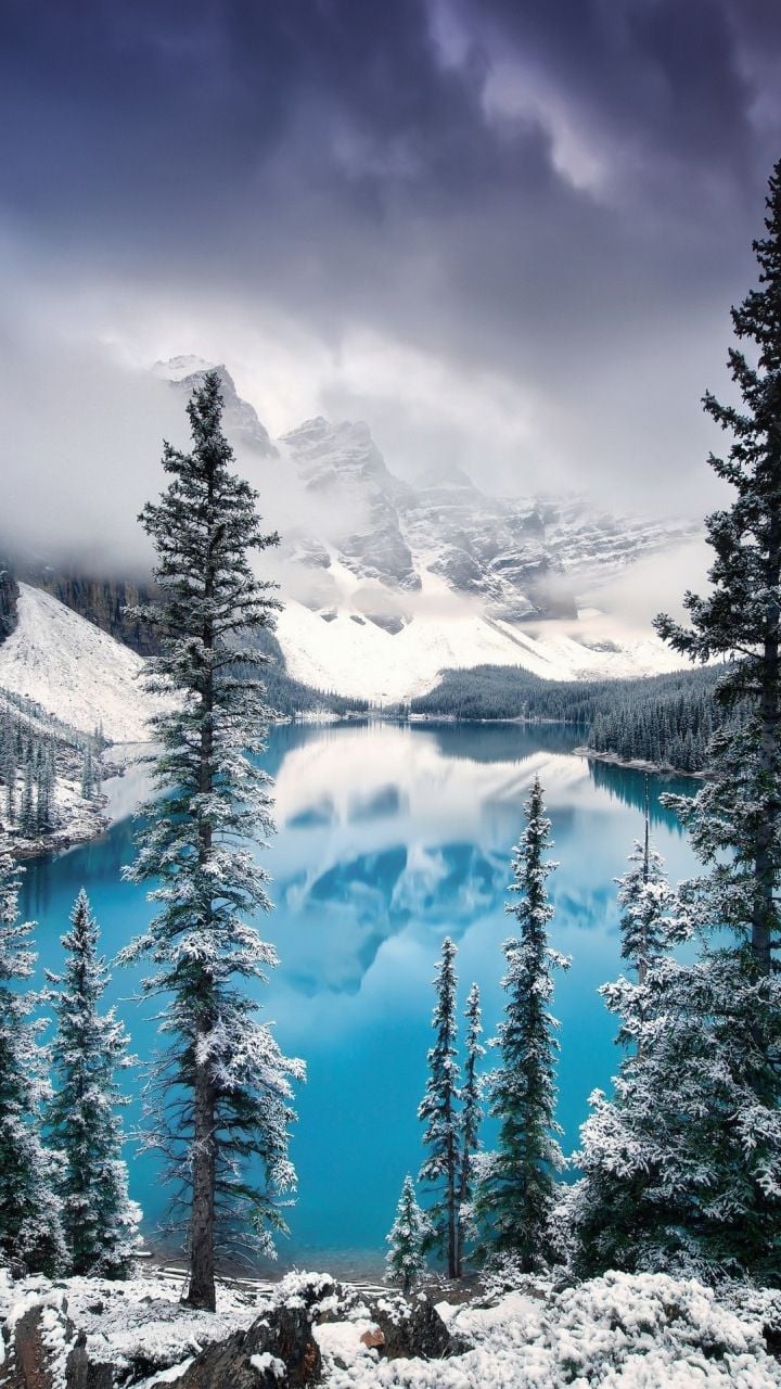 Mountains, lake, tree, forest, nature, 720x1280 wallpaper. iPhone wallpaper winter, Nature iphone wallpaper, iPhone wallpaper landscape