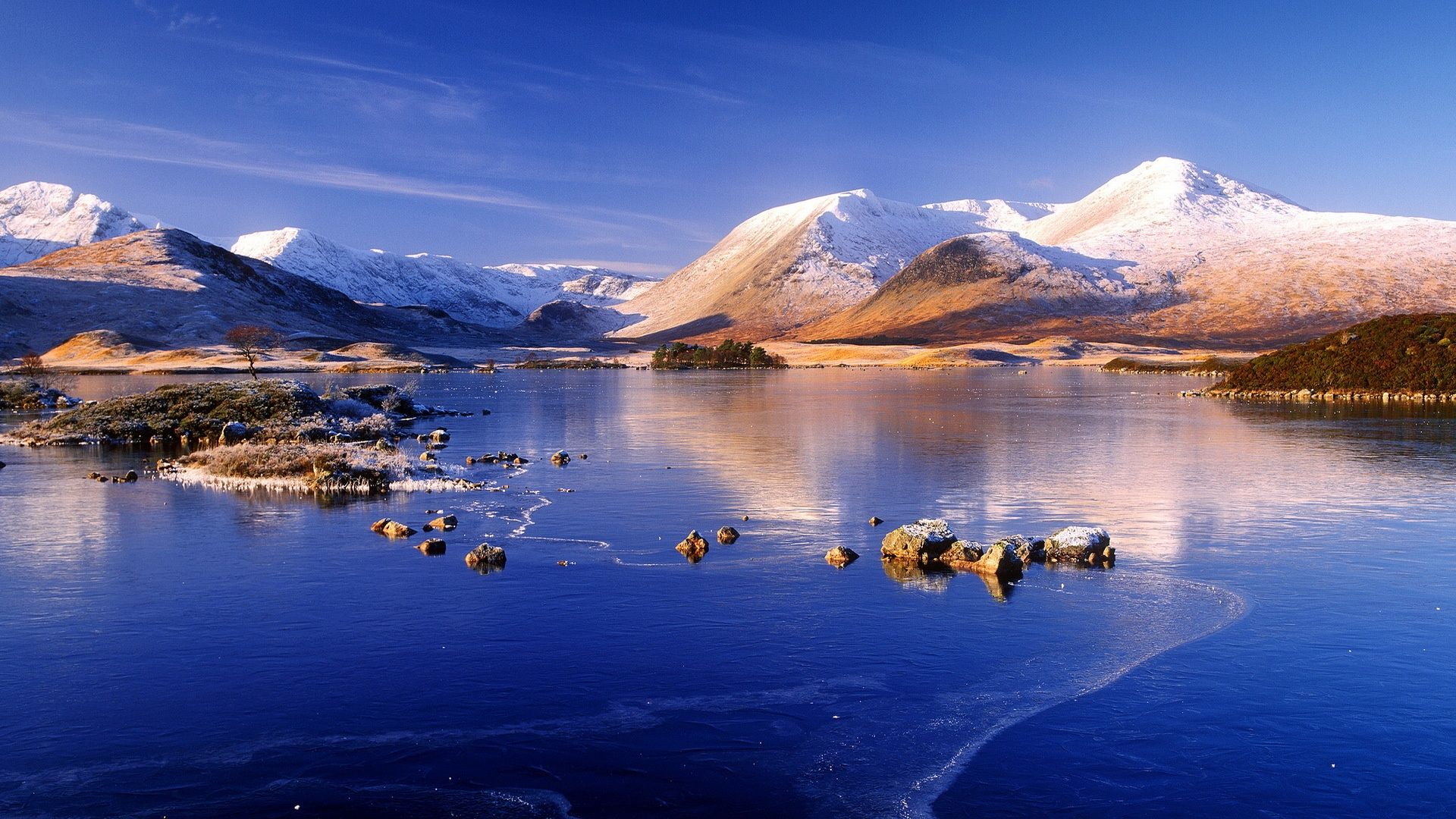 Wallpaper Winter, mountain, lake, snow, ice, blue sky 1920x1080 Full HD 2K Picture, Image