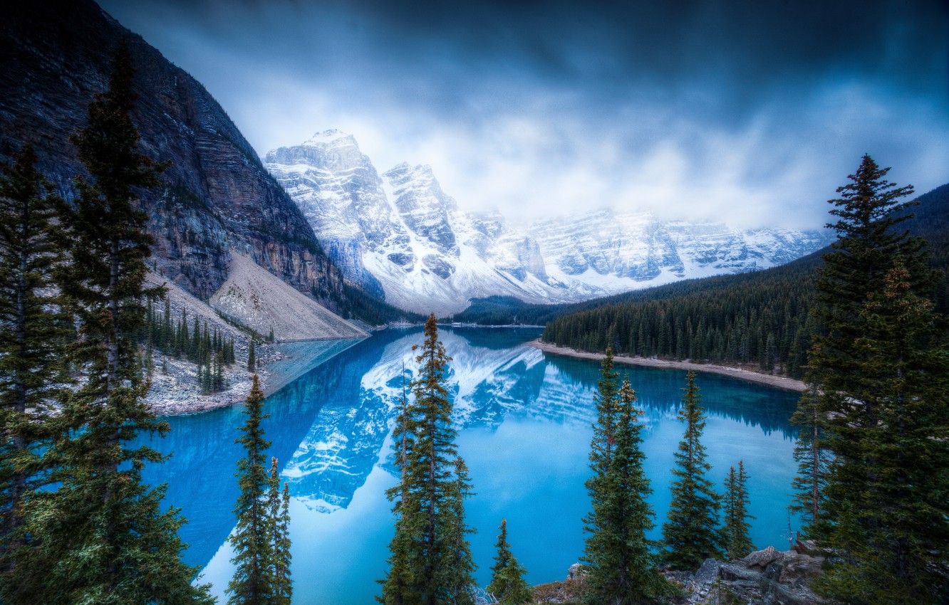 Wallpaper ice, trees, winter, mountains, lake image for desktop, section пейзажи