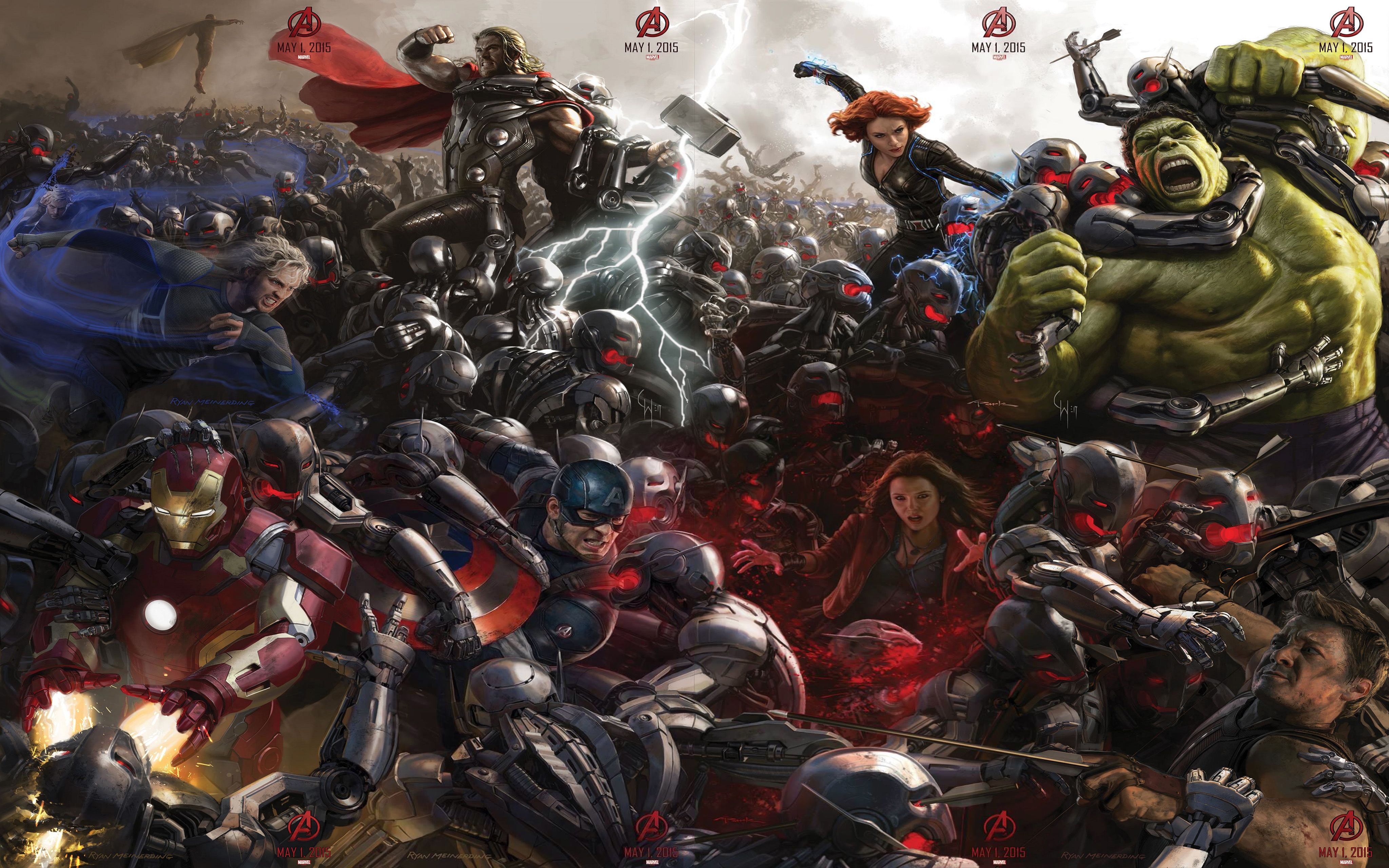 Marvel The Avengers Age Of Ultroniron Battle Poster Art HD Wallpaper For Deskx2560, Wallpaper13.com