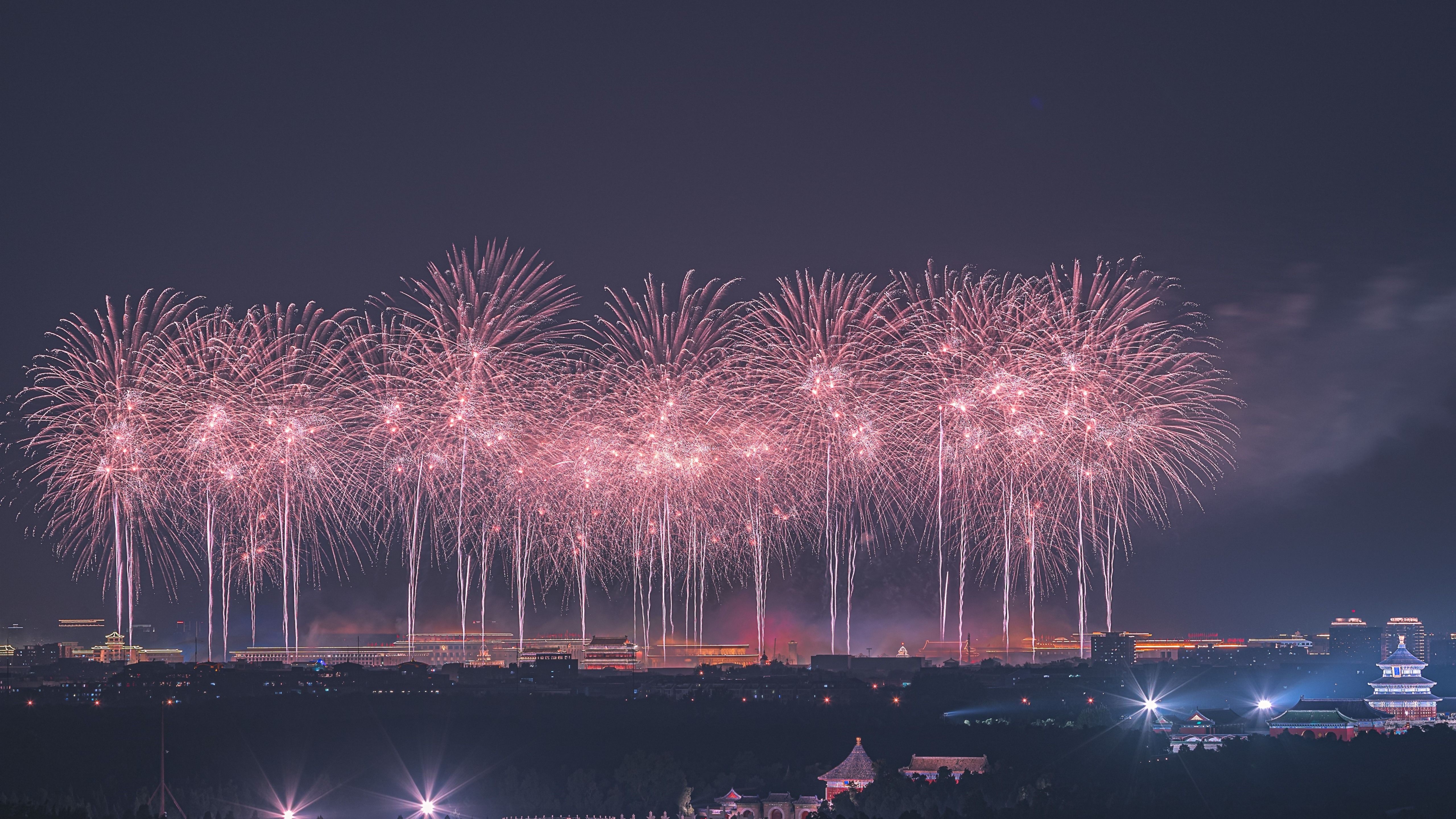 Wallpaper Beautiful fireworks, Beijing, China, night 5120x2880 UHD 5K Picture, Image
