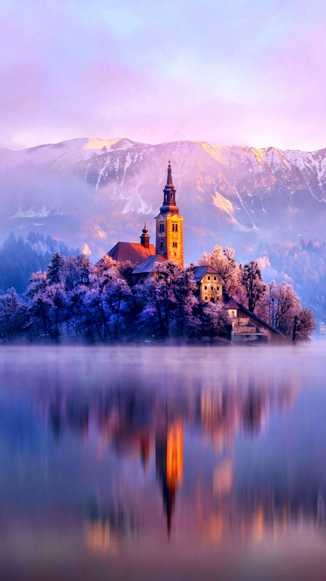 Lake Monastery Fortress Winter IPhone 6 Wallpaper Download. IPhone Wallpaper, IPad Wallpaper One Stop Download. Lake Landscape, Lake Bled, Lake Bled Slovenia