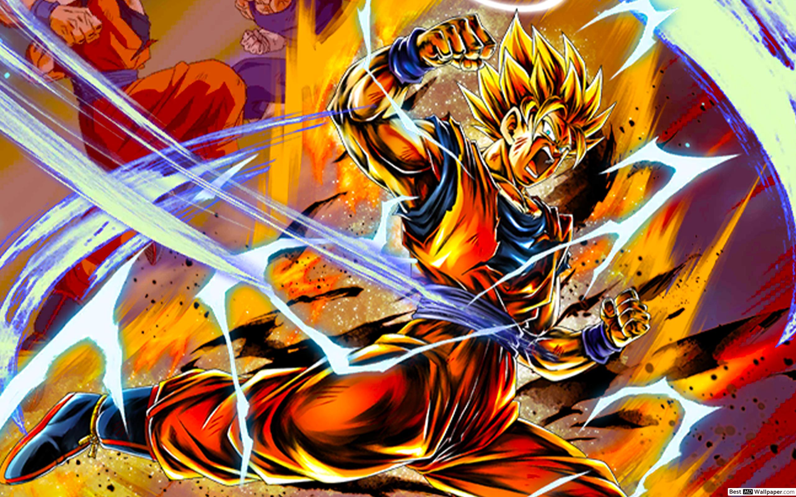 Super Saiyan 2 Goku vs. (Majin Vegeta) from Dragon Ball Z [Dragon Ball Legends Arts] for Desktop HD wallpaper download