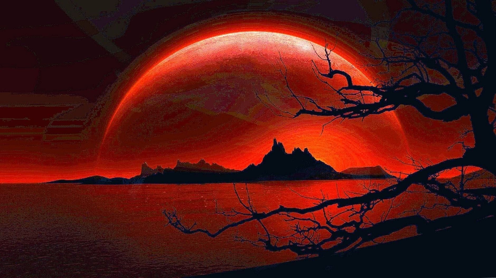 Moon Red Wolf Wallpaper
