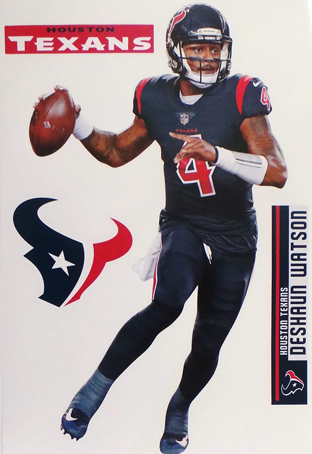 Deshaun Watson FATHEAD Texans Logo Set Official NFL Vinyl Wall Graphics 17 INCH: Arts, Crafts & Sewing