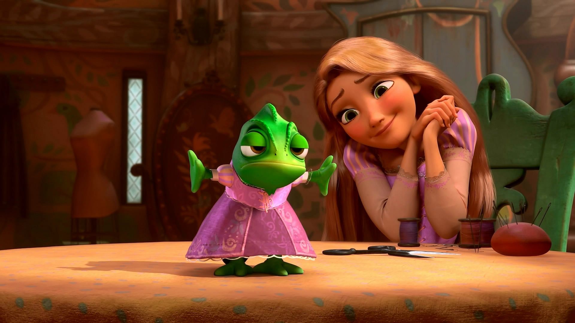 Wallpaper Tangled, Rapunzel with frog 1920x1080 Full HD 2K Picture, Image