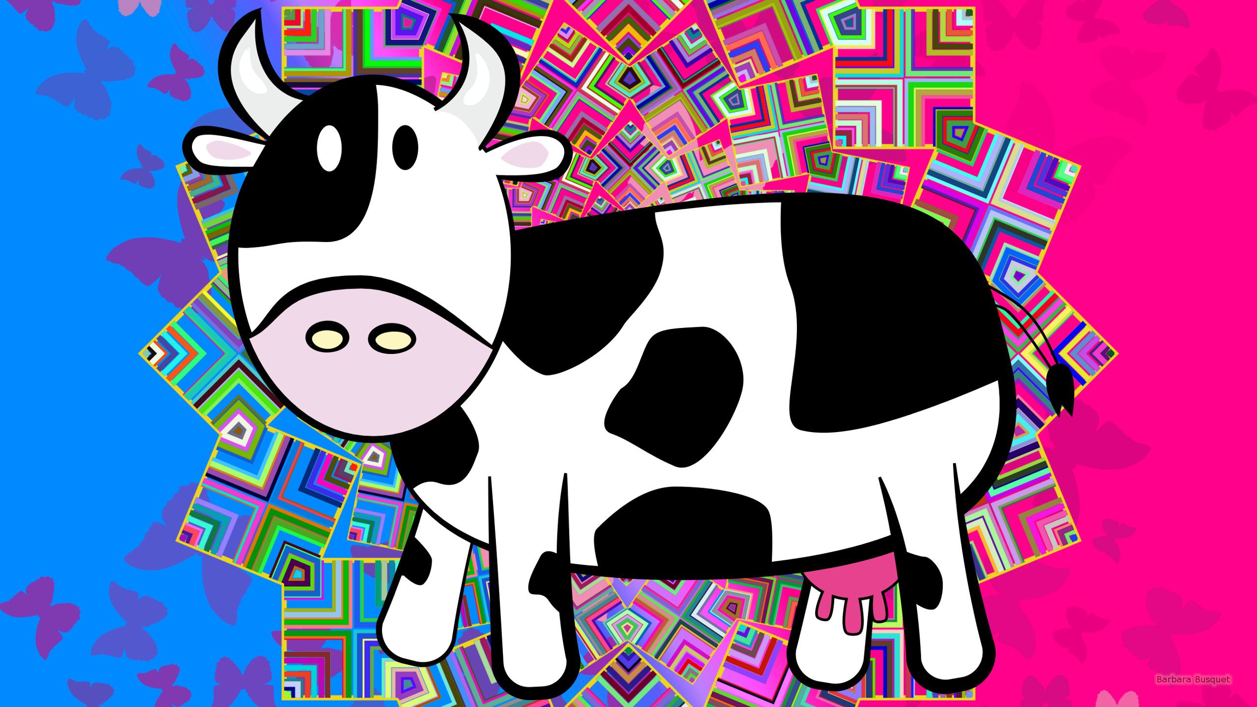 Pink blue wallpaper with cow's HD Wallpaper