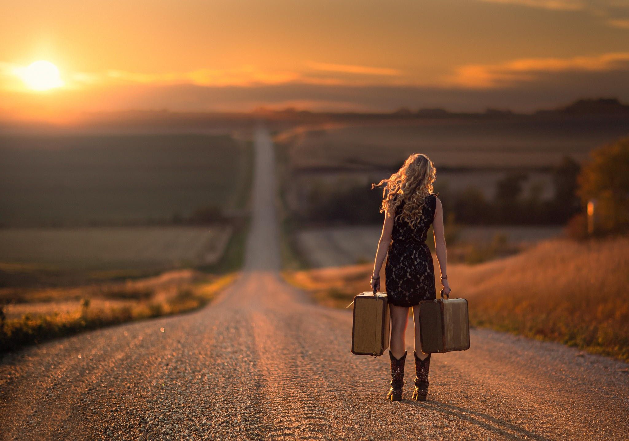 Girl Walking Alone On Road HD Wallpaper