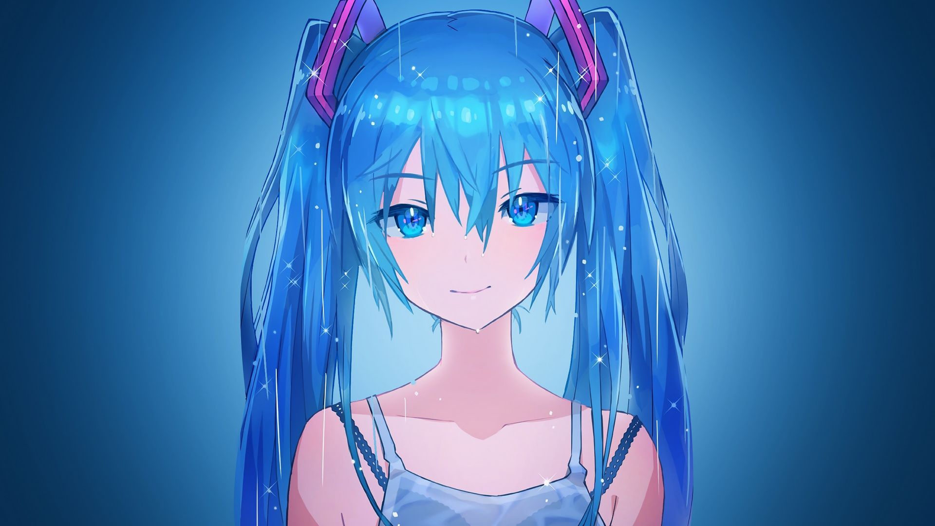 Cute kawai anime girl wallpaper with blue hair