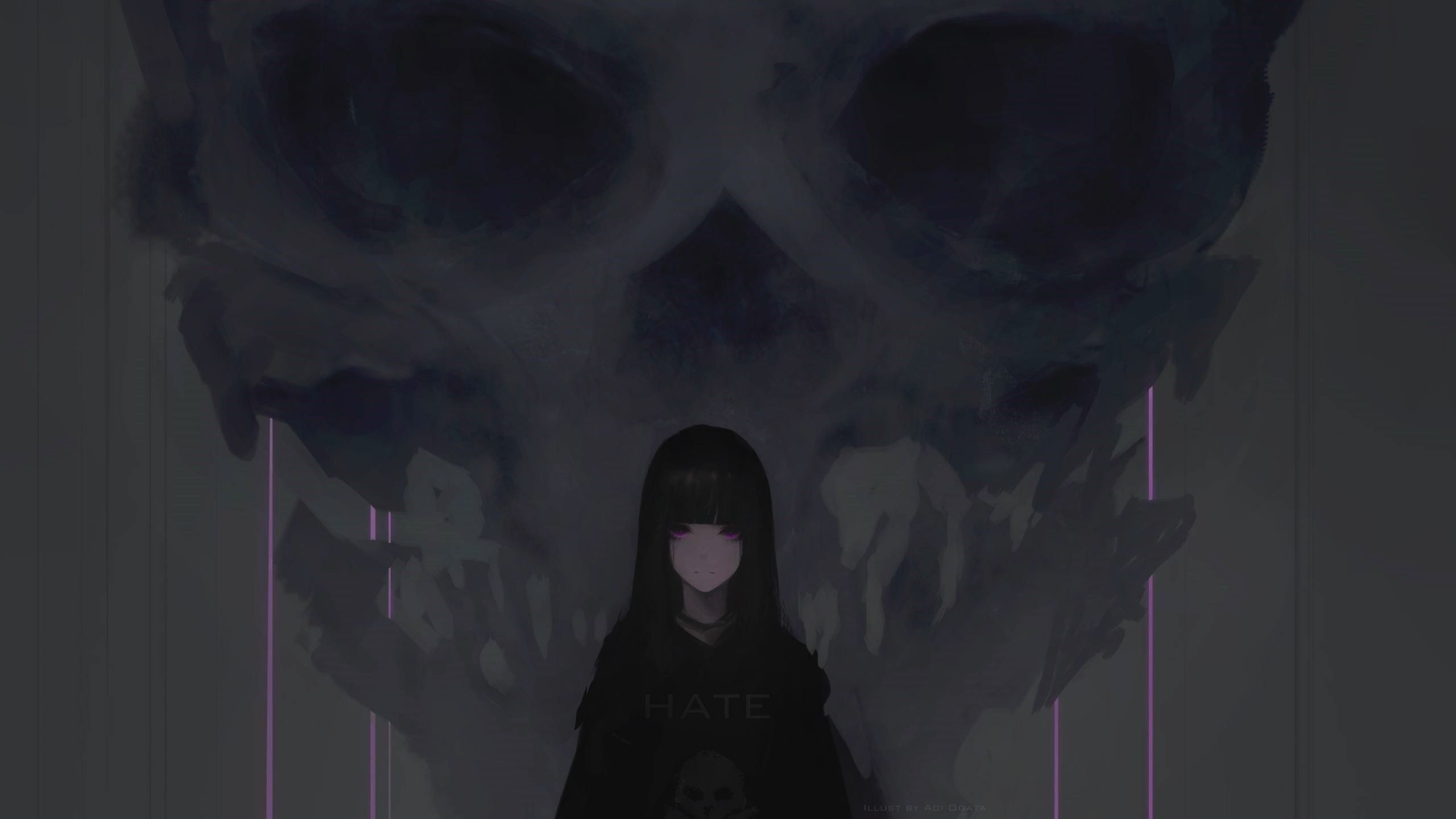 Download 2560x1600 wallpaper anime girl, purple eyes, dark, skull, dual wide, widescreen 16: widescreen, 2560x1600 HD image, background, 2429