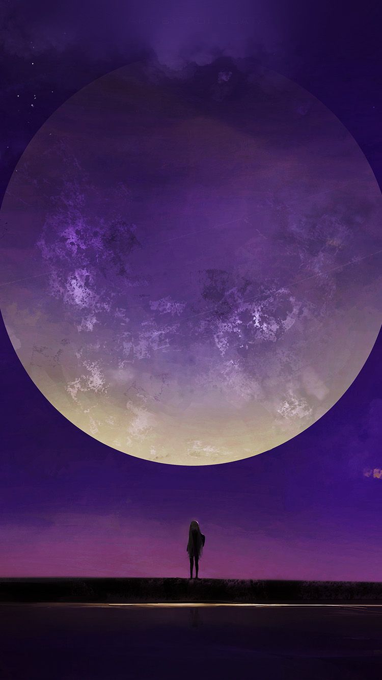 Moon Anime Night Art Illustration Purple Wallpaper