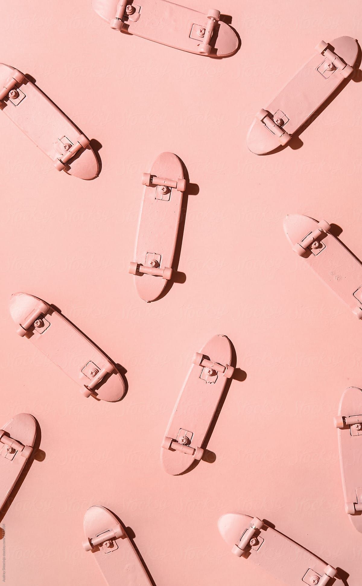 Pink skateboards on pink background by Audrey Shtecinjo for Stocksy United. Skateboard picture, Pink photography, Pastel pink aesthetic