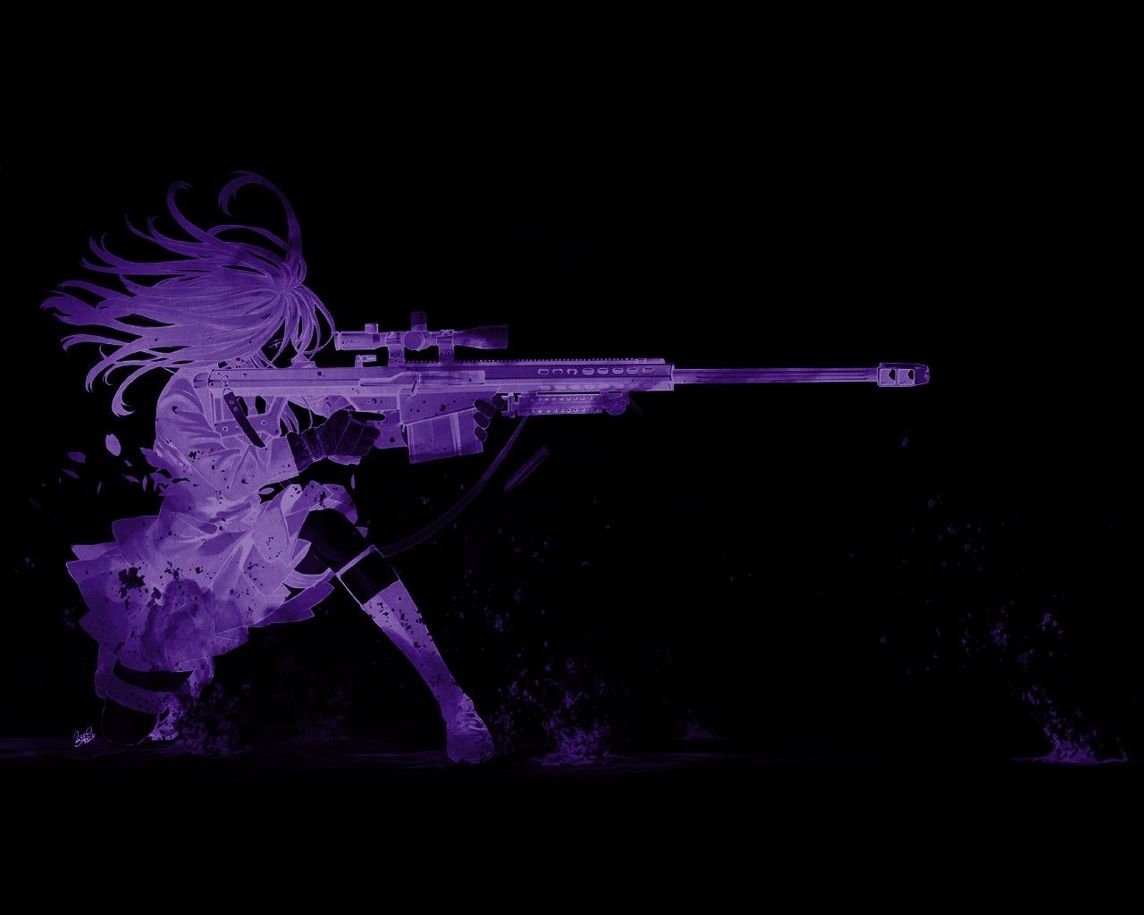 #purple, #original characters, #gun, #dark, #Kozaki Yuusuke, #sniper rifle, #anime, #anime girls, #black background, wallpaper