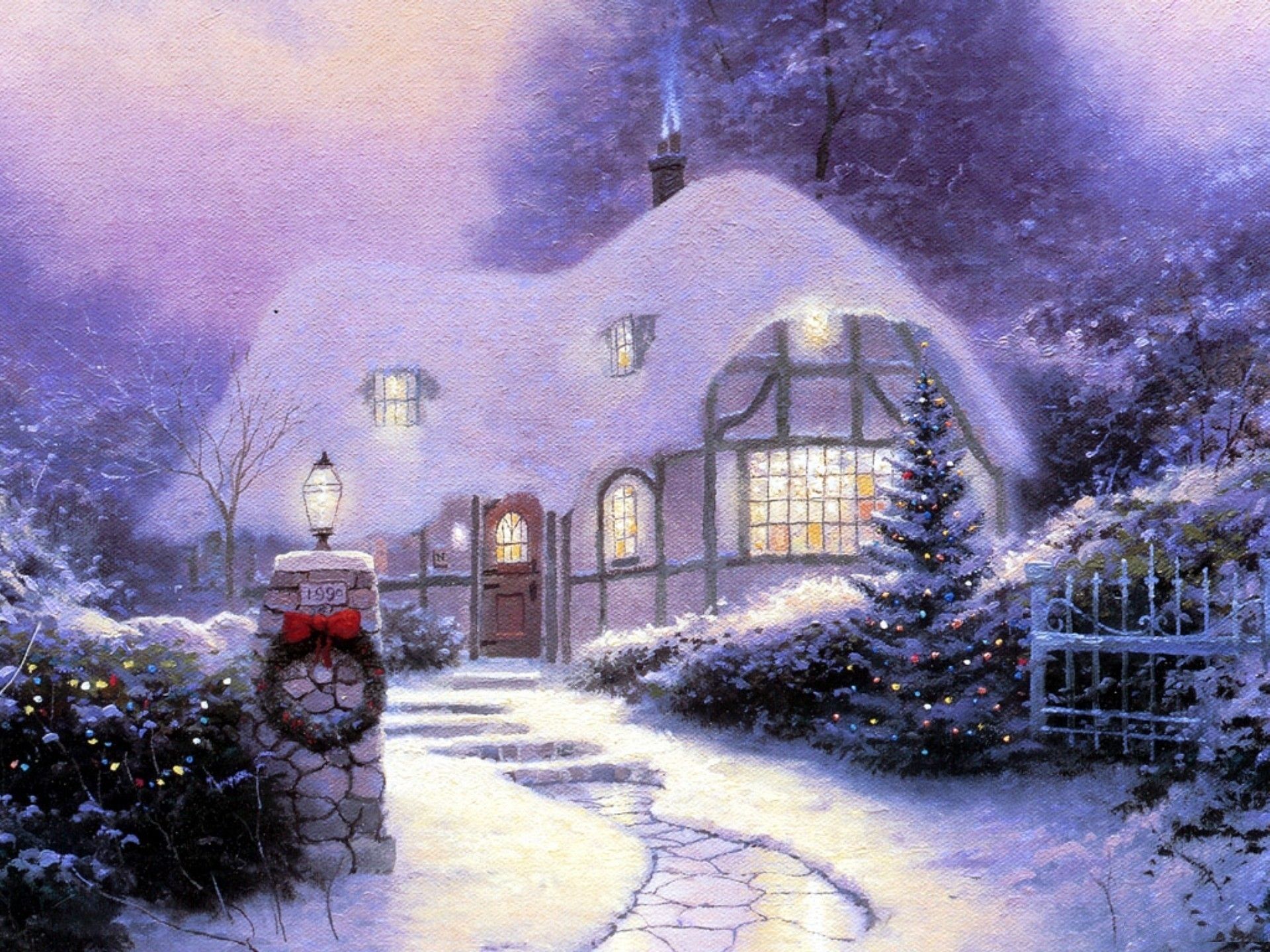 Winter (season) snow houses christmas artwork wallpaperx1440