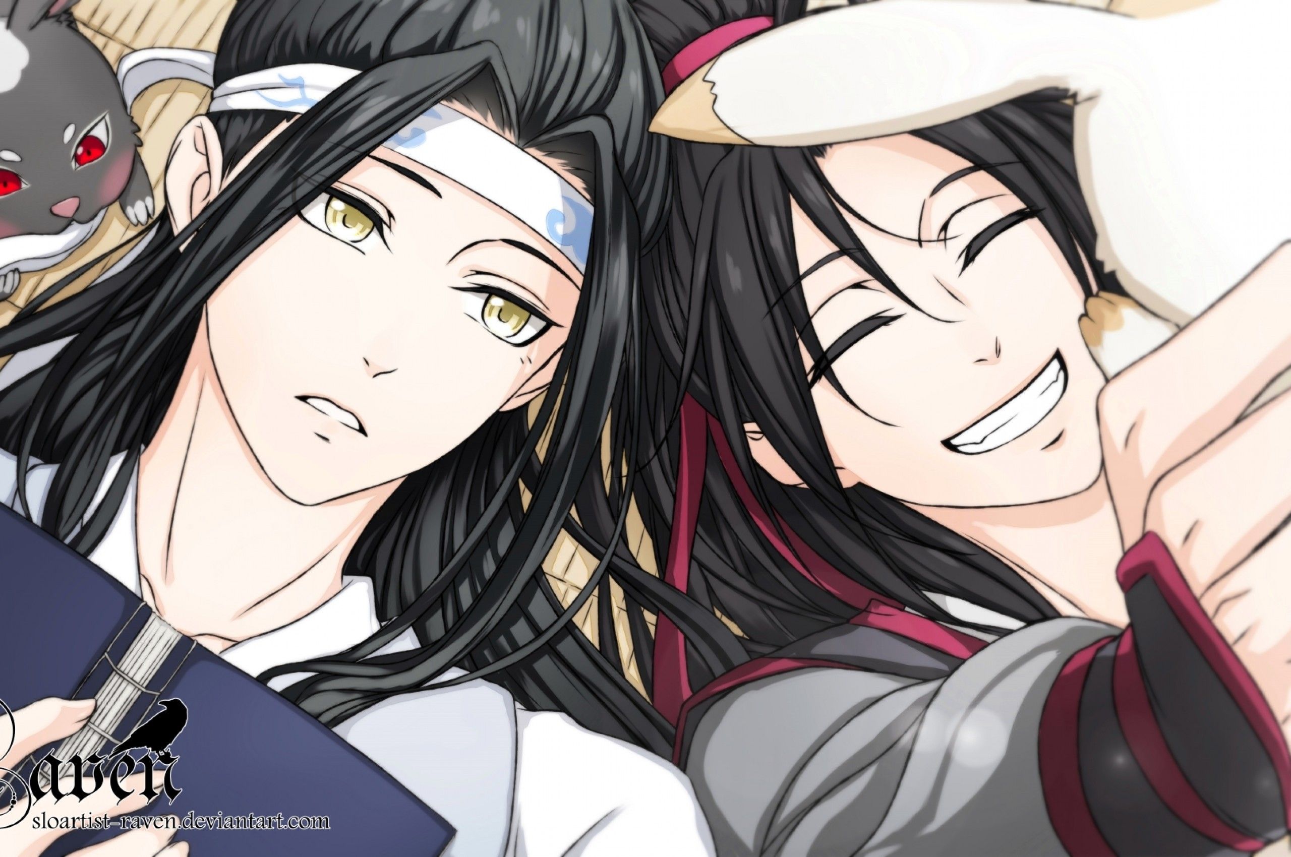 Download 2560x1700 Lan Wangji, Wei Wuxian, Smiling, Lying Down, Chinese Anime, Mo Dao Zu Shi Wallpaper for Chromebook Pixel