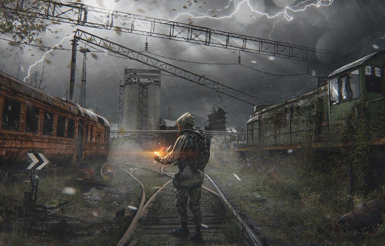 Wallpaper road, train, depot, Stalker, fan art, stalker Stalker Pavel bondarenko image for desktop, section игры