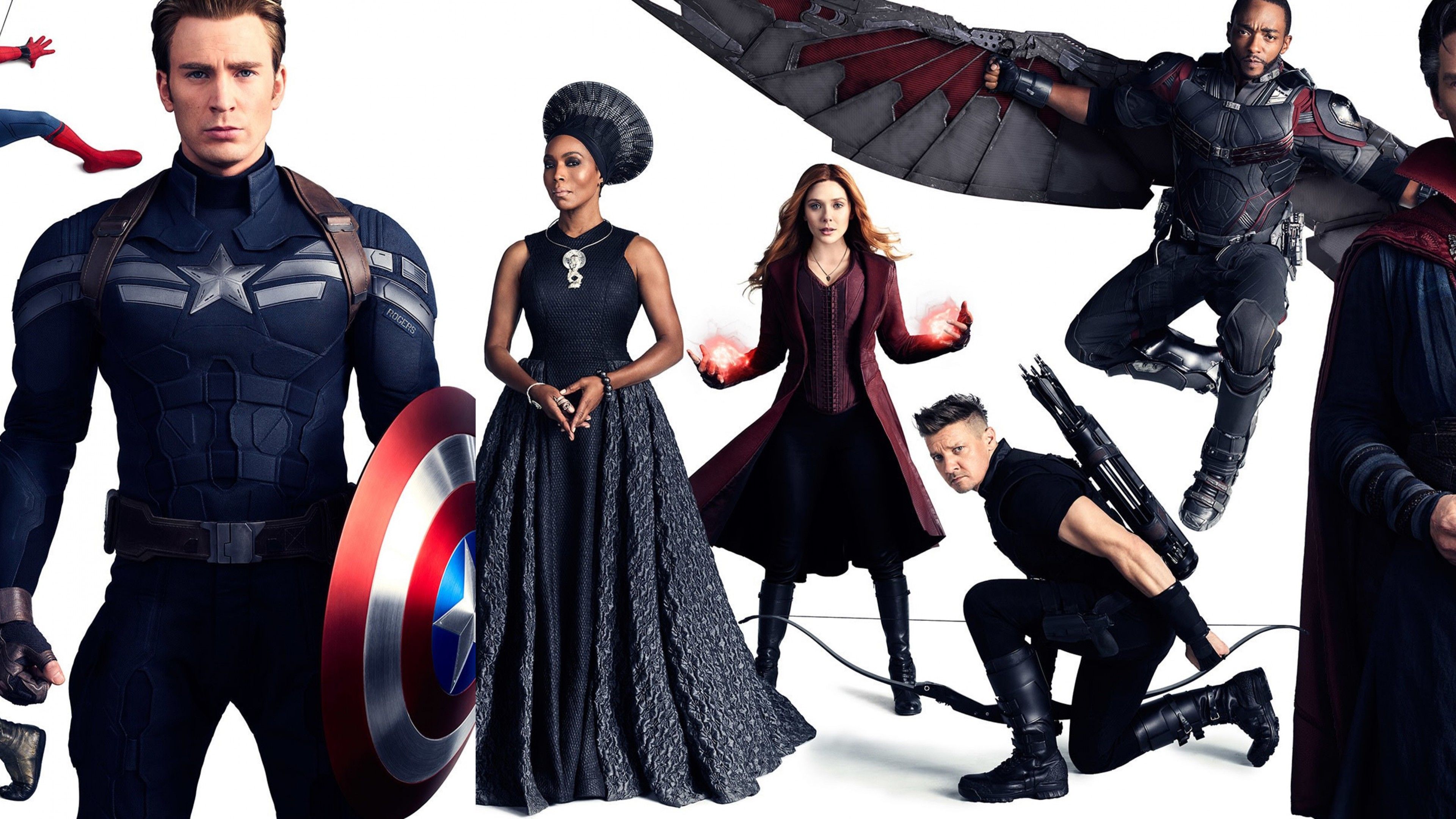 Wallpaper Avengers: Infinity War, Captain America, Spiderman, Hawkeye, Wanda Maximoff, Elizabeth Olsen, Tom Holland, 4k, Movies