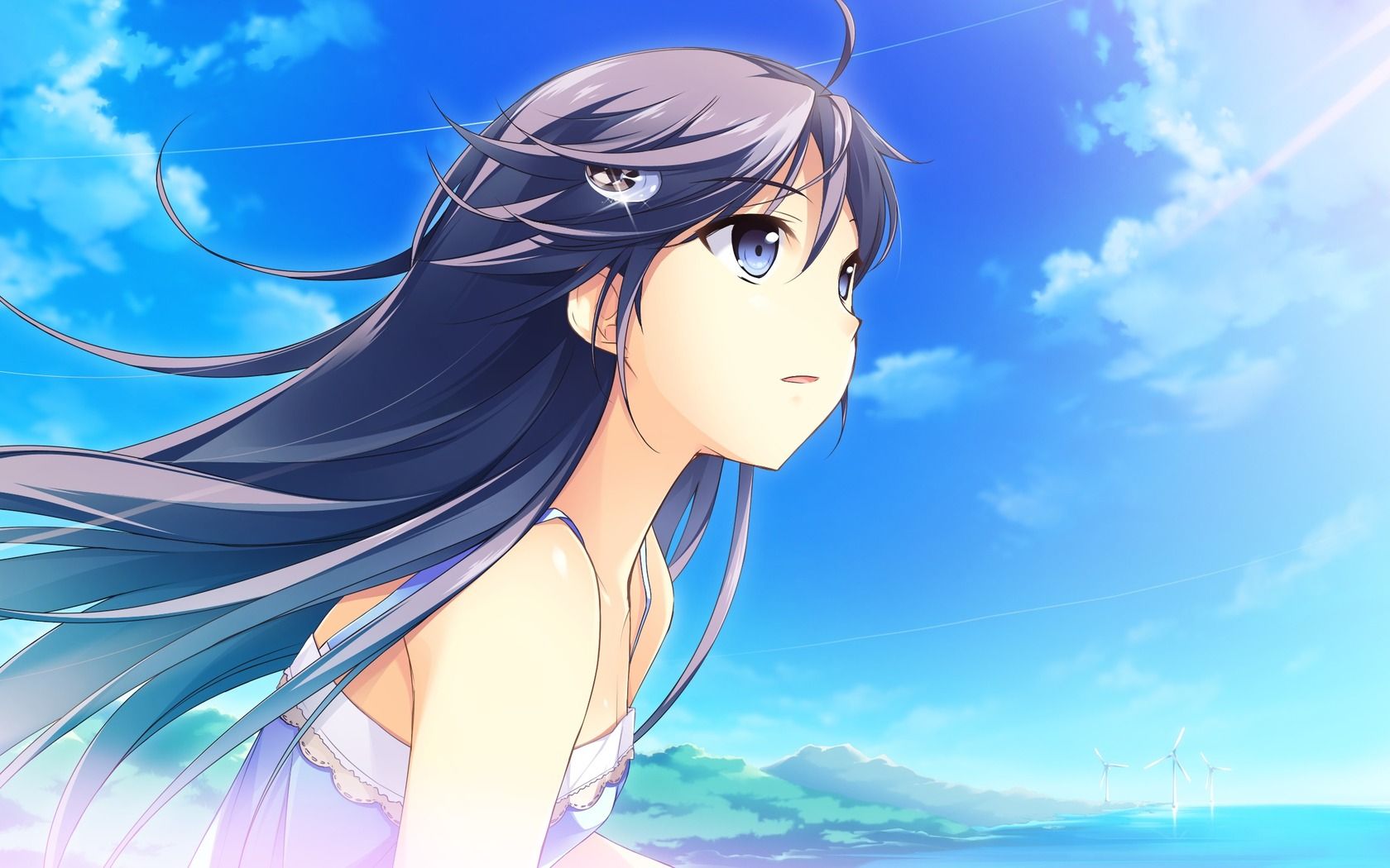Anime Girl And Blue Sky Wallpaper