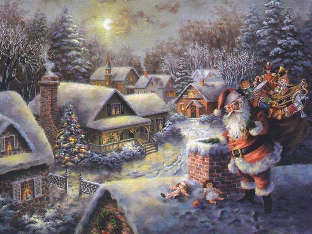 Christmas Scene Claus Wallpaper. Christmas scenes, Christmas paintings, Christmas art
