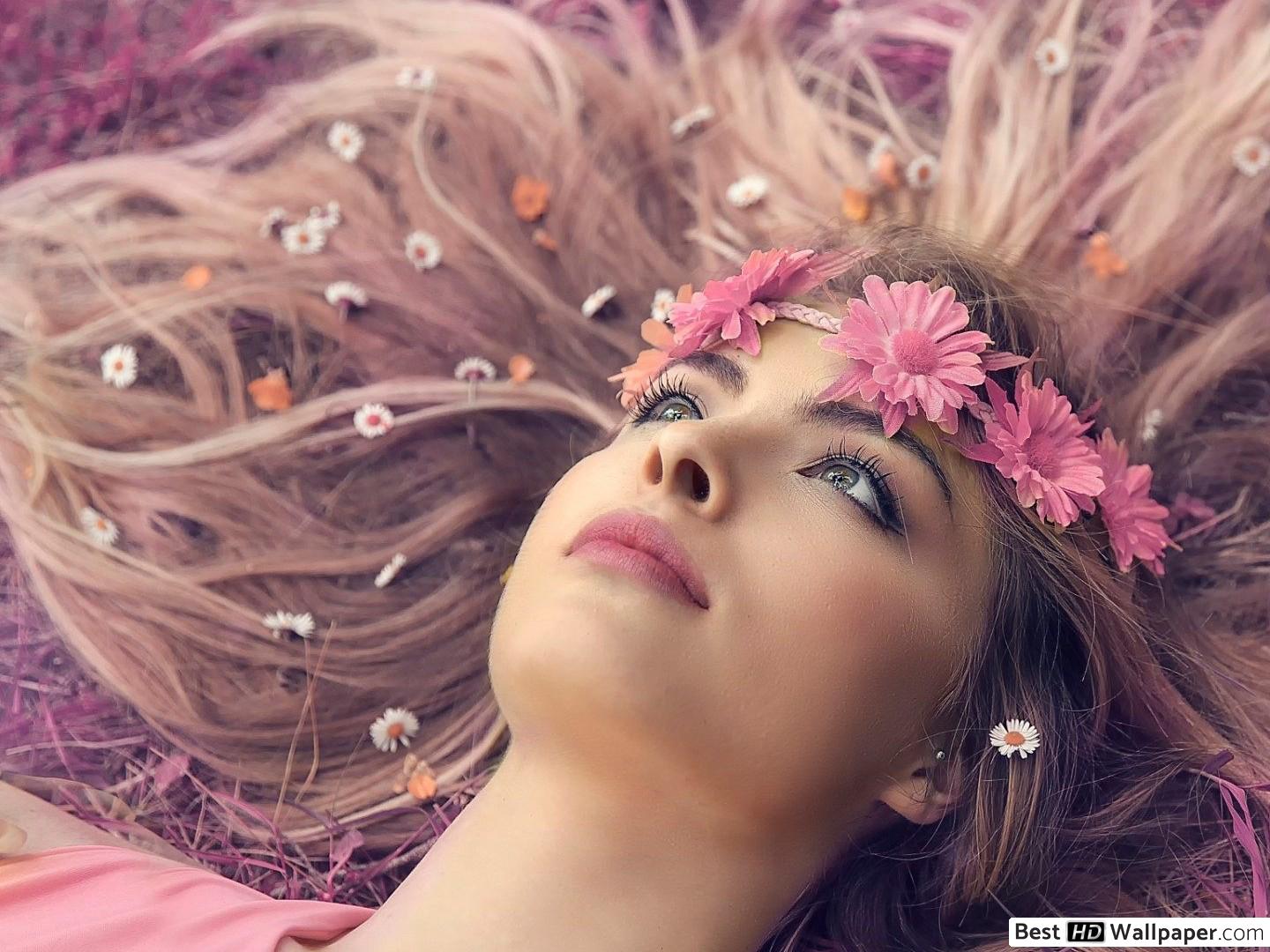 Beautiful girl in a wreath of flowers HD wallpaper download