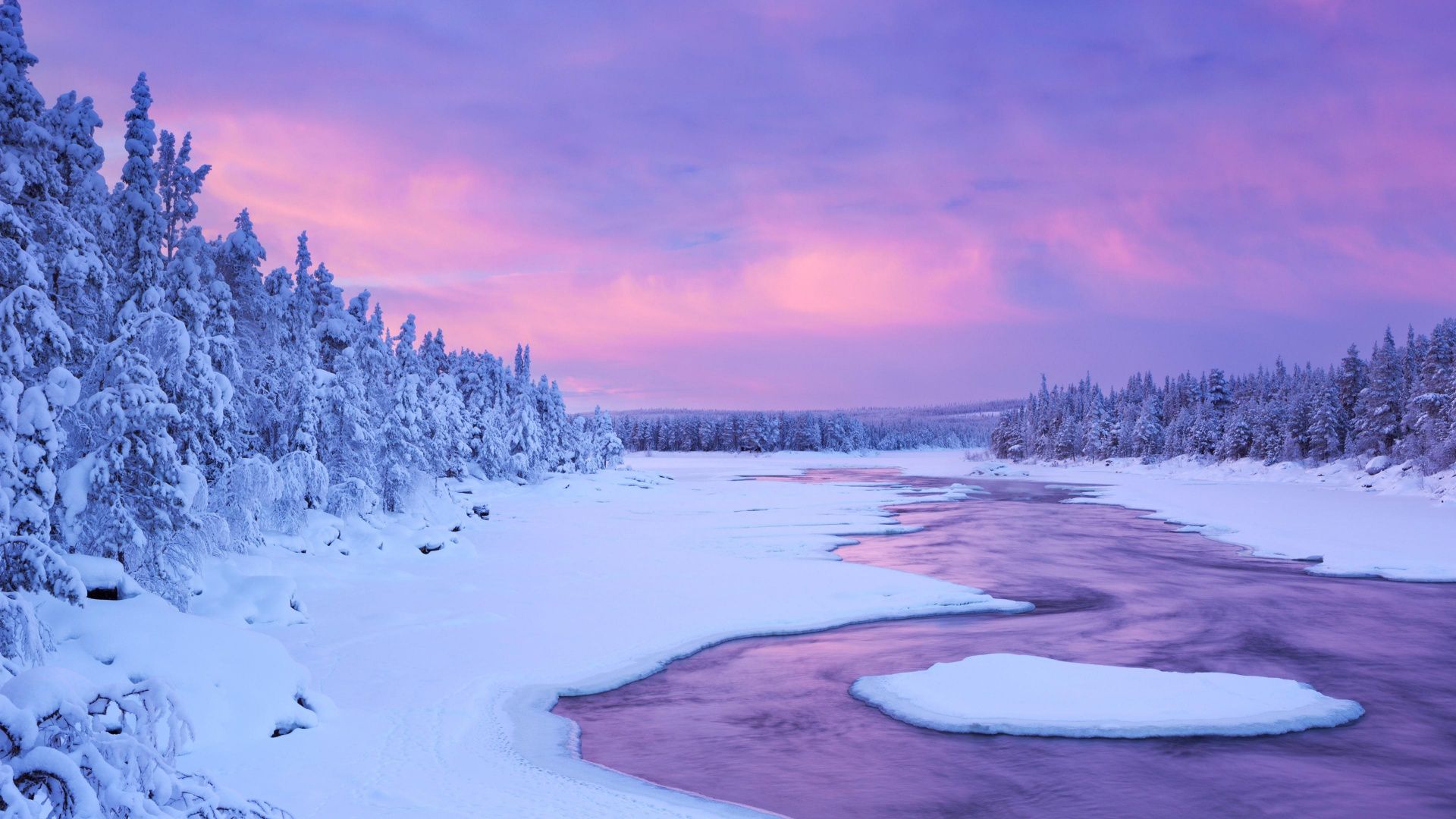Download Winter, sunset, stream, nature wallpaper, 1920x Full HD, HDTV, FHD, 1080p