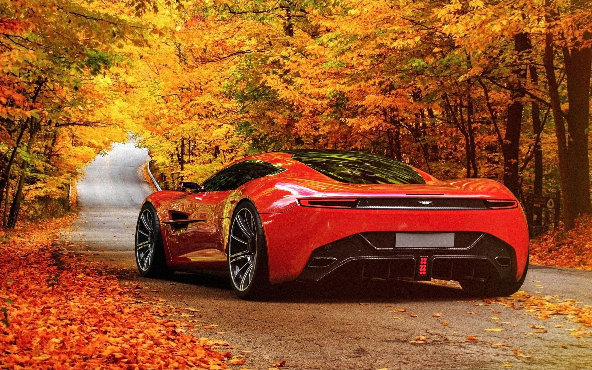 Aston Martin in Autumn Scenery wallpaper. Aston Martin in Autumn Scenery