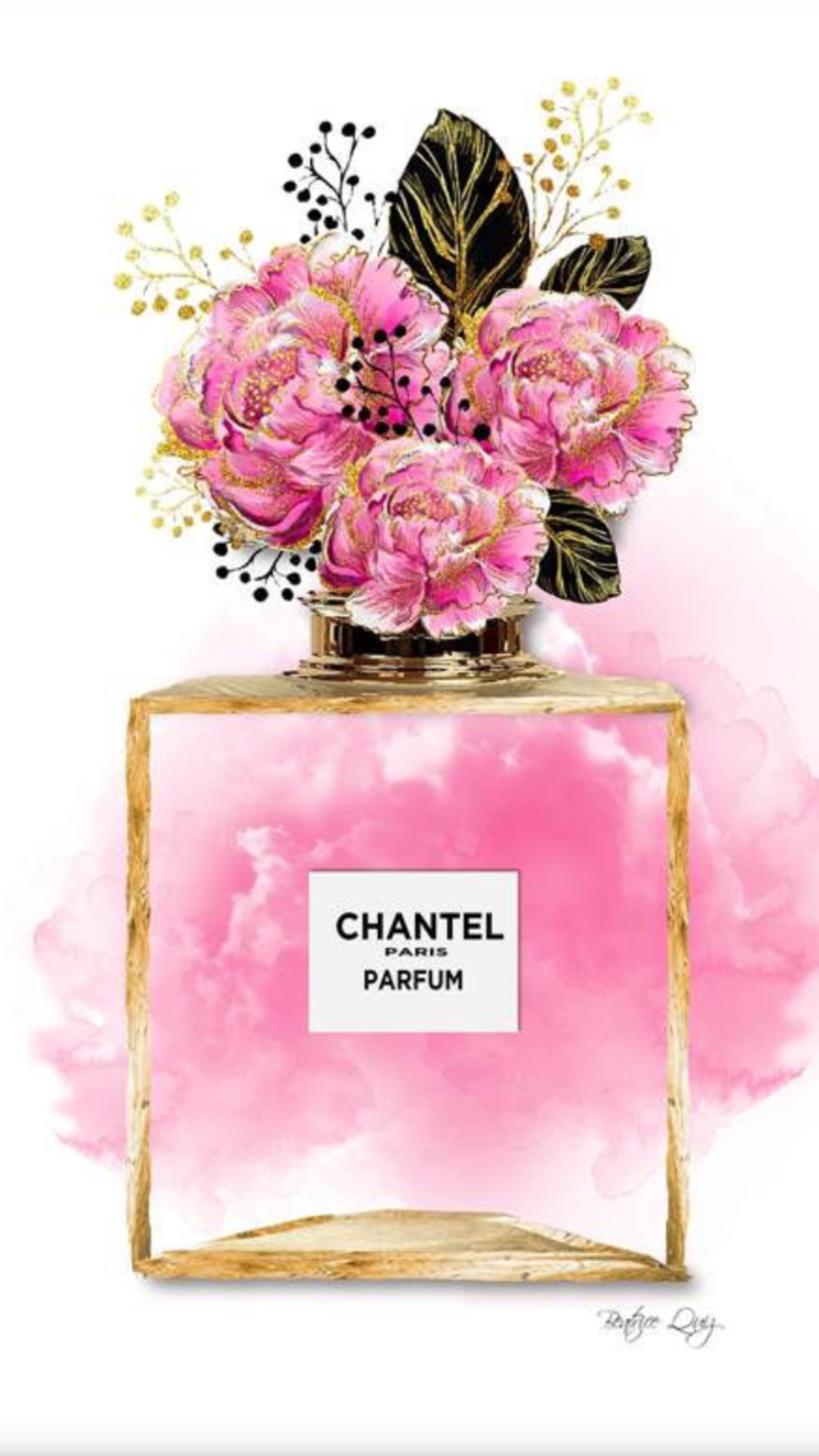 Coco Chanel Parfum & Roses Watercolor. Chanel art print, Chanel wallpaper, Chanel art