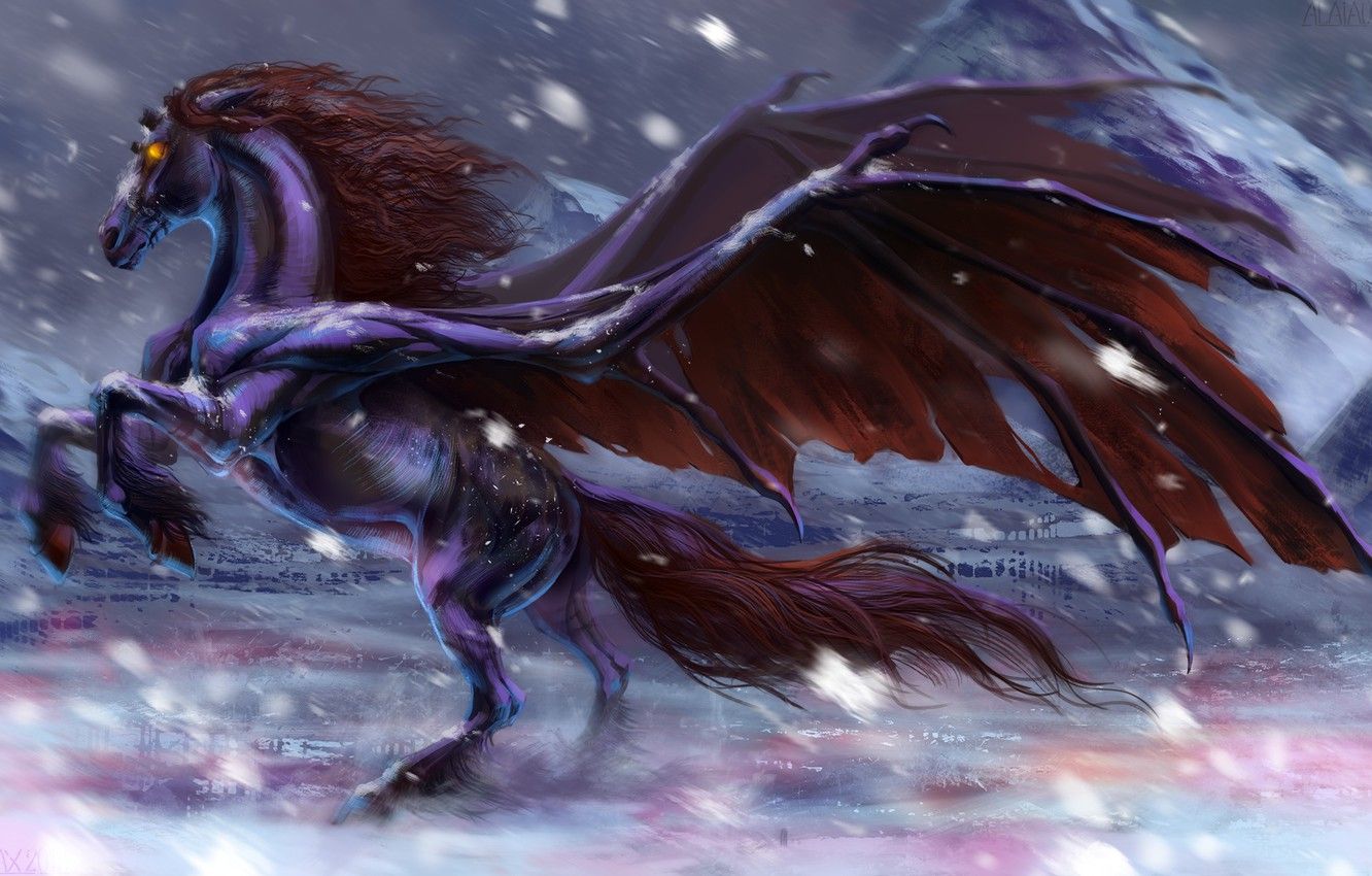 Wallpaper fiction, horse, wings, the demon, art image for desktop, section фантастика