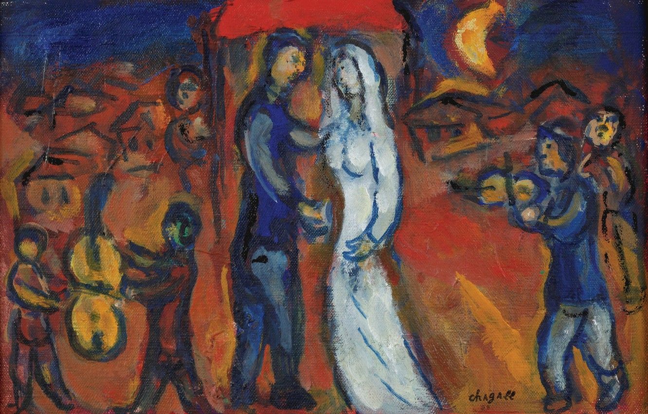 Wallpaper MARC CHAGALL, THE BRIDE AND THE GROOM UNDER THE CANOPY, 1970 1975 Image For Desktop, Section живопись