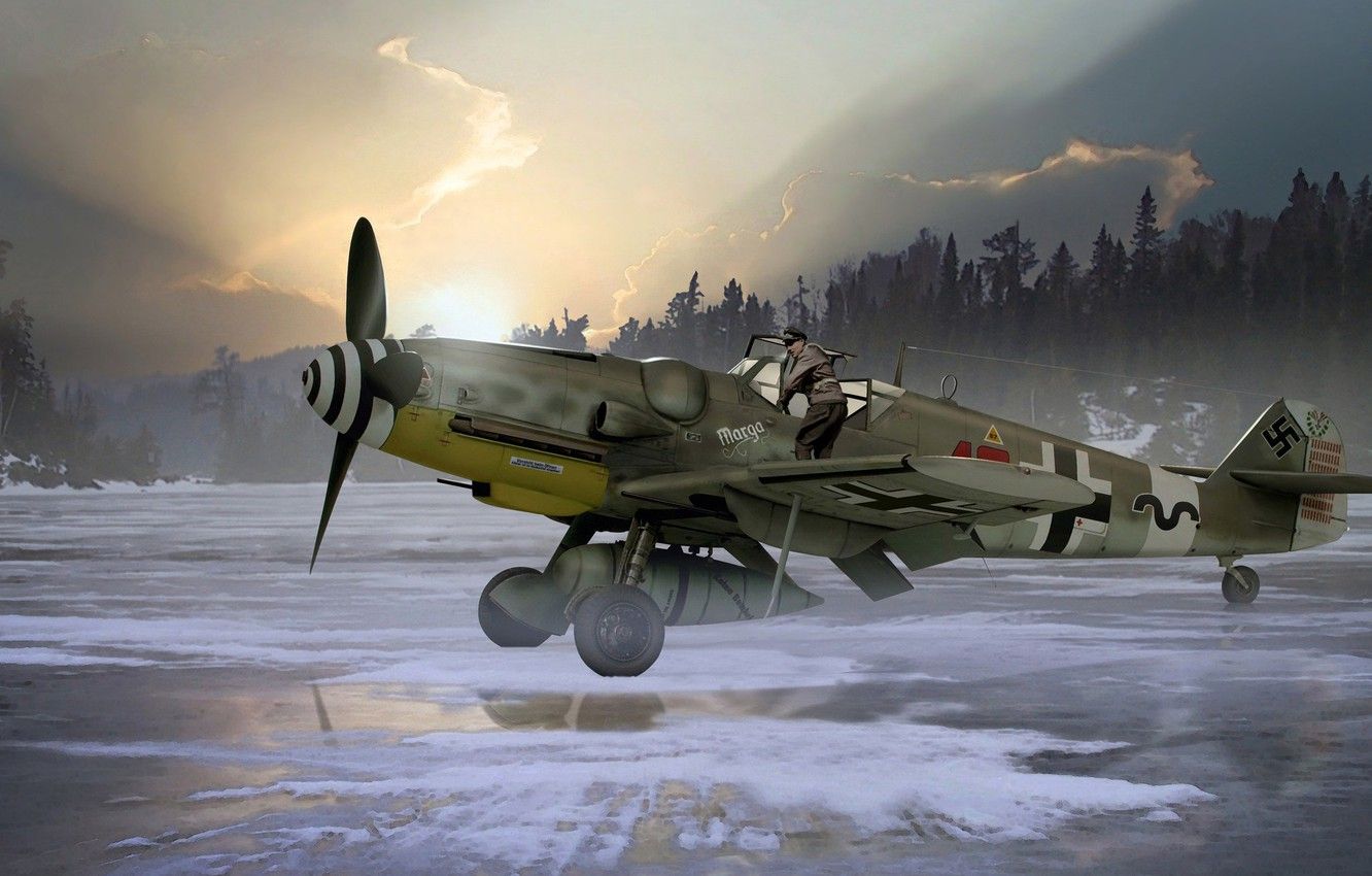 Wallpaper Painting, Messerschmitt, Air Force, Piston, Single Engine, Bf.109G 6 R Fighter Low Image For Desktop, Section авиация