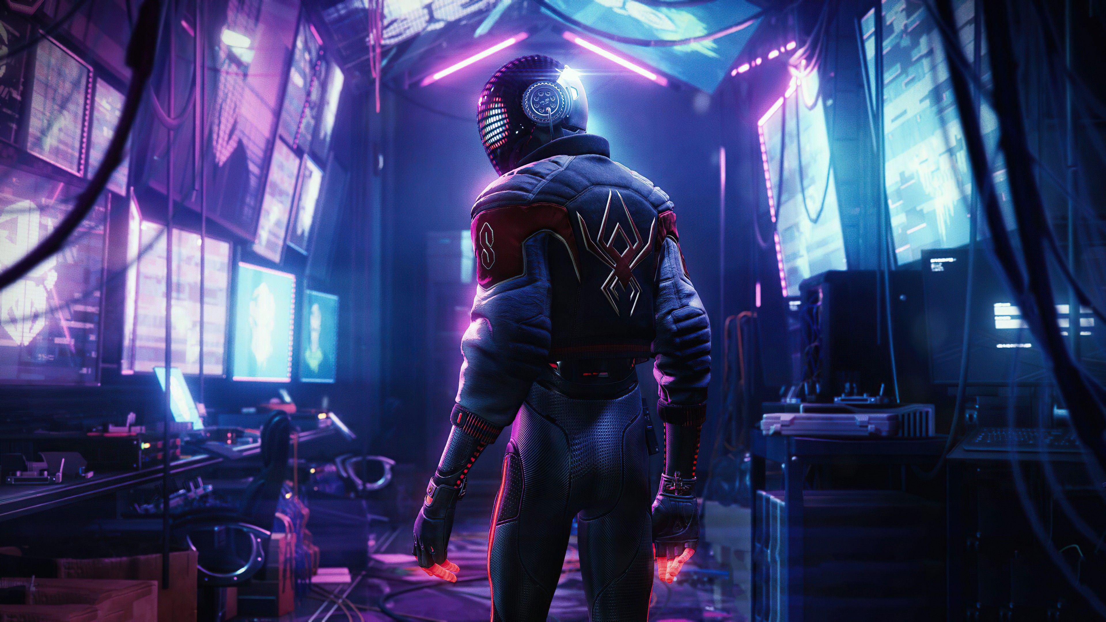 Marvel's Spider Man Miles Morales Suit Games 4K HD Cyberpunk Wallpaper