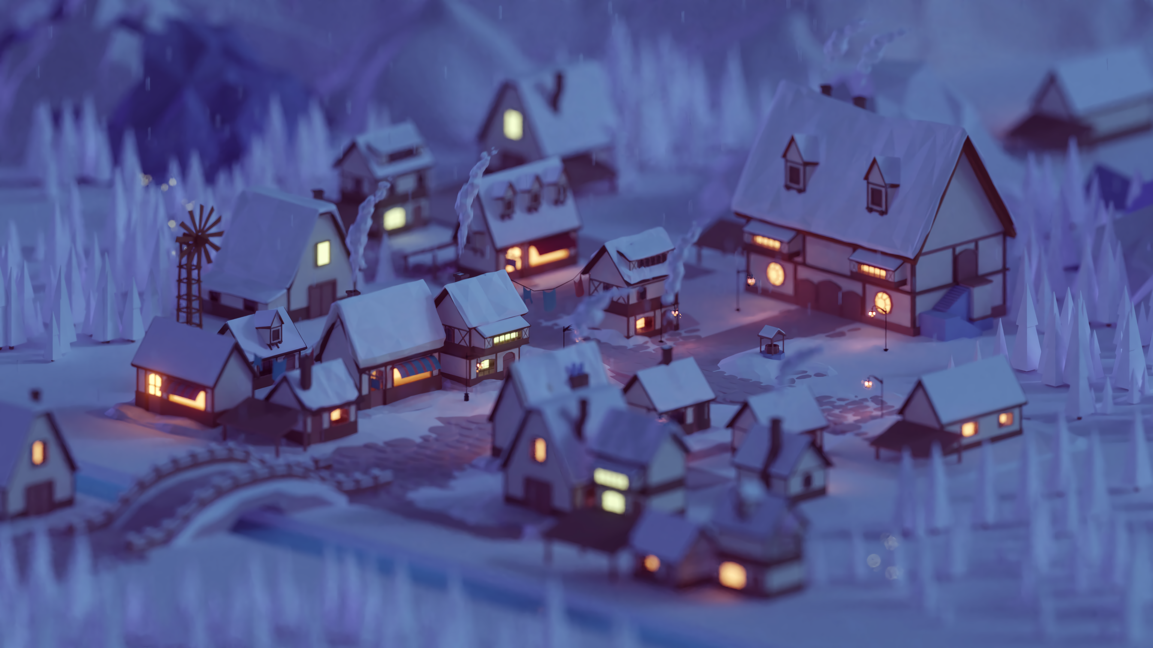 Low Poly Winter Town [3840x2160]
