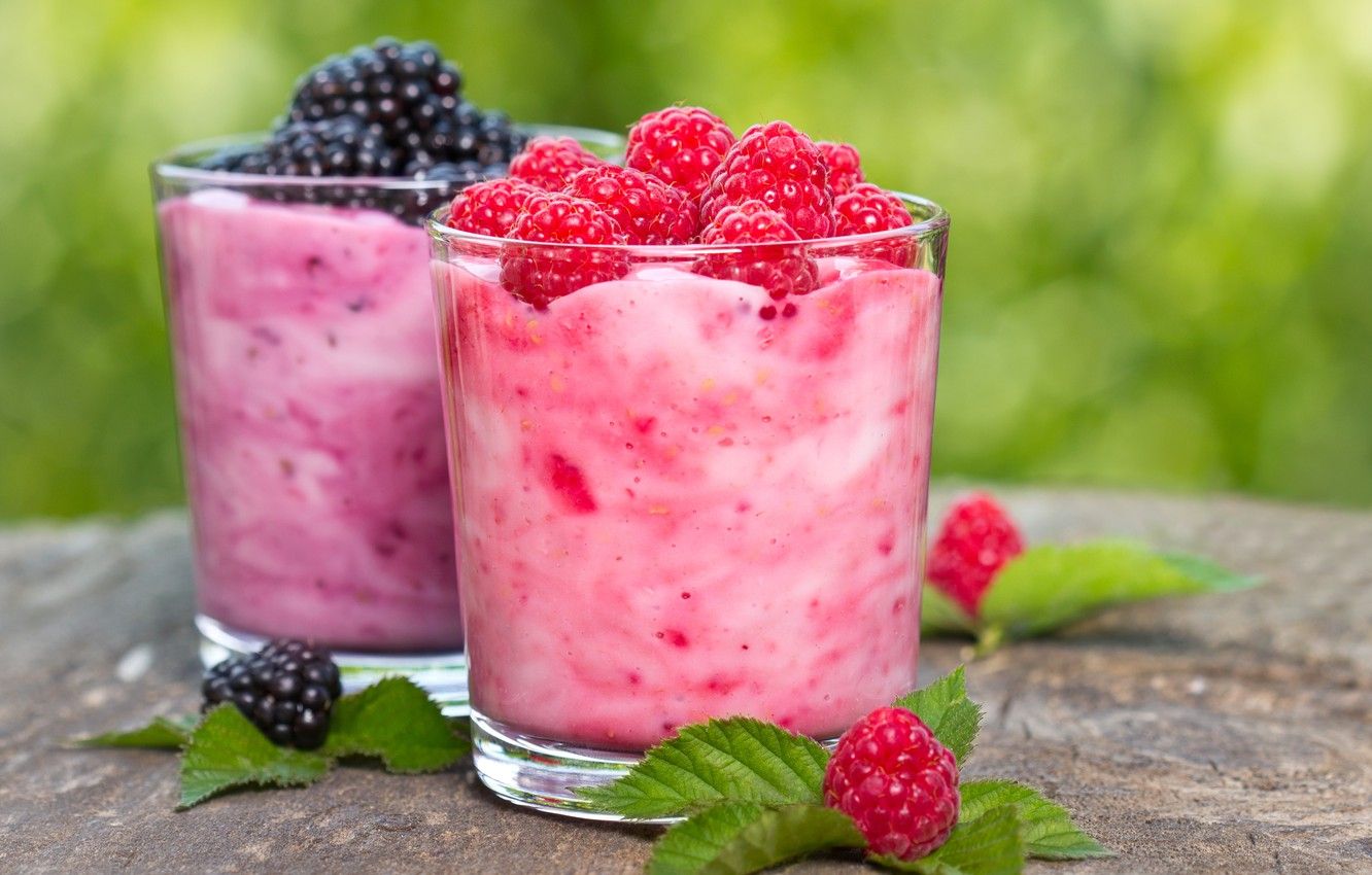 Wallpaper raspberry, dessert, BlackBerry, cocktail, berries, milk, milkshake, yogurt image for desktop, section еда